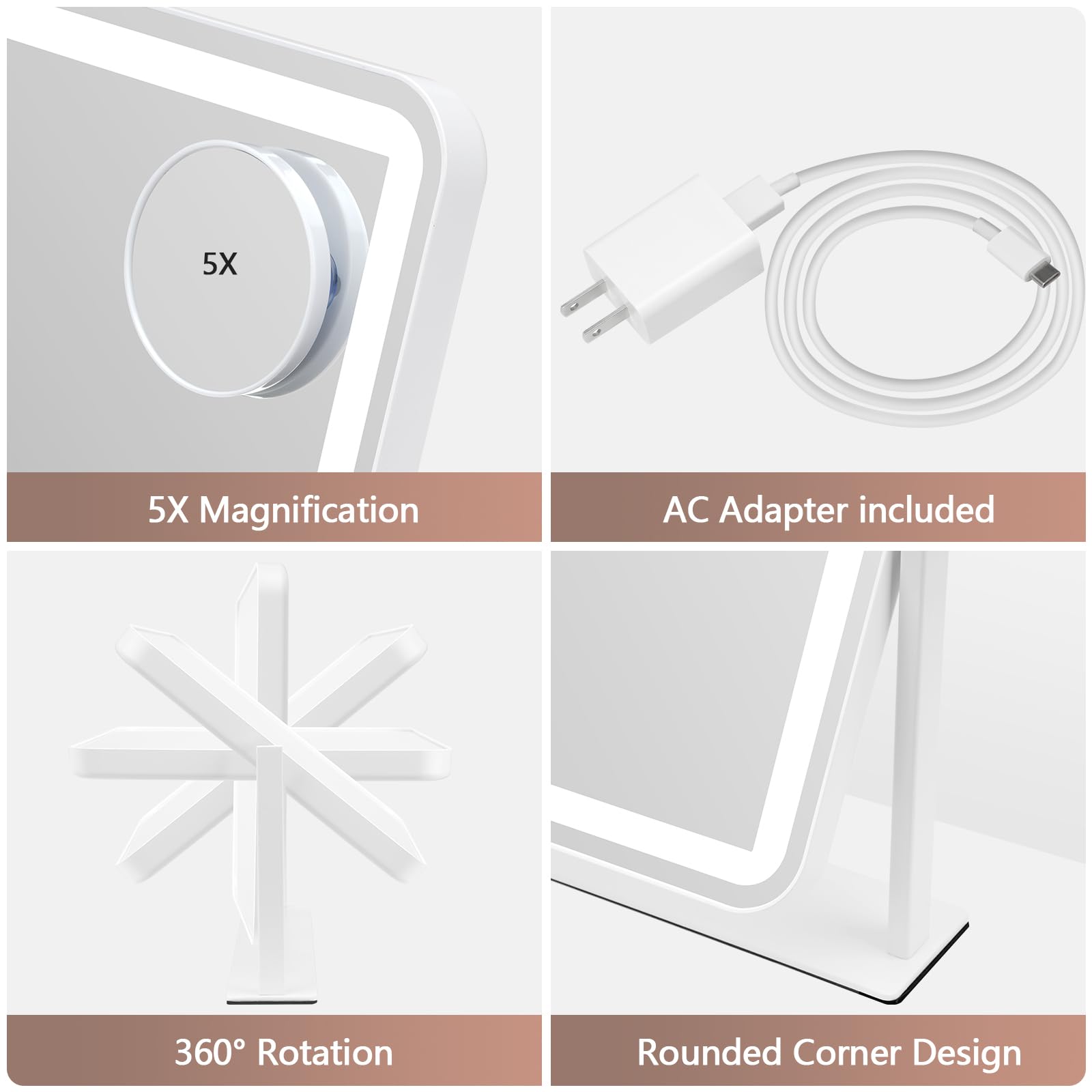5X Magnification  
AC Adapter included  
360° Rotation  
Rounded Corner Design