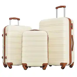 HTUTWOO - 3 Piece ABS Hardside Spinner Luggage Set - TSA Lock, 360° Wheels, Expandable, Top & Side Handles, 20"/24"/28" - Antique White
