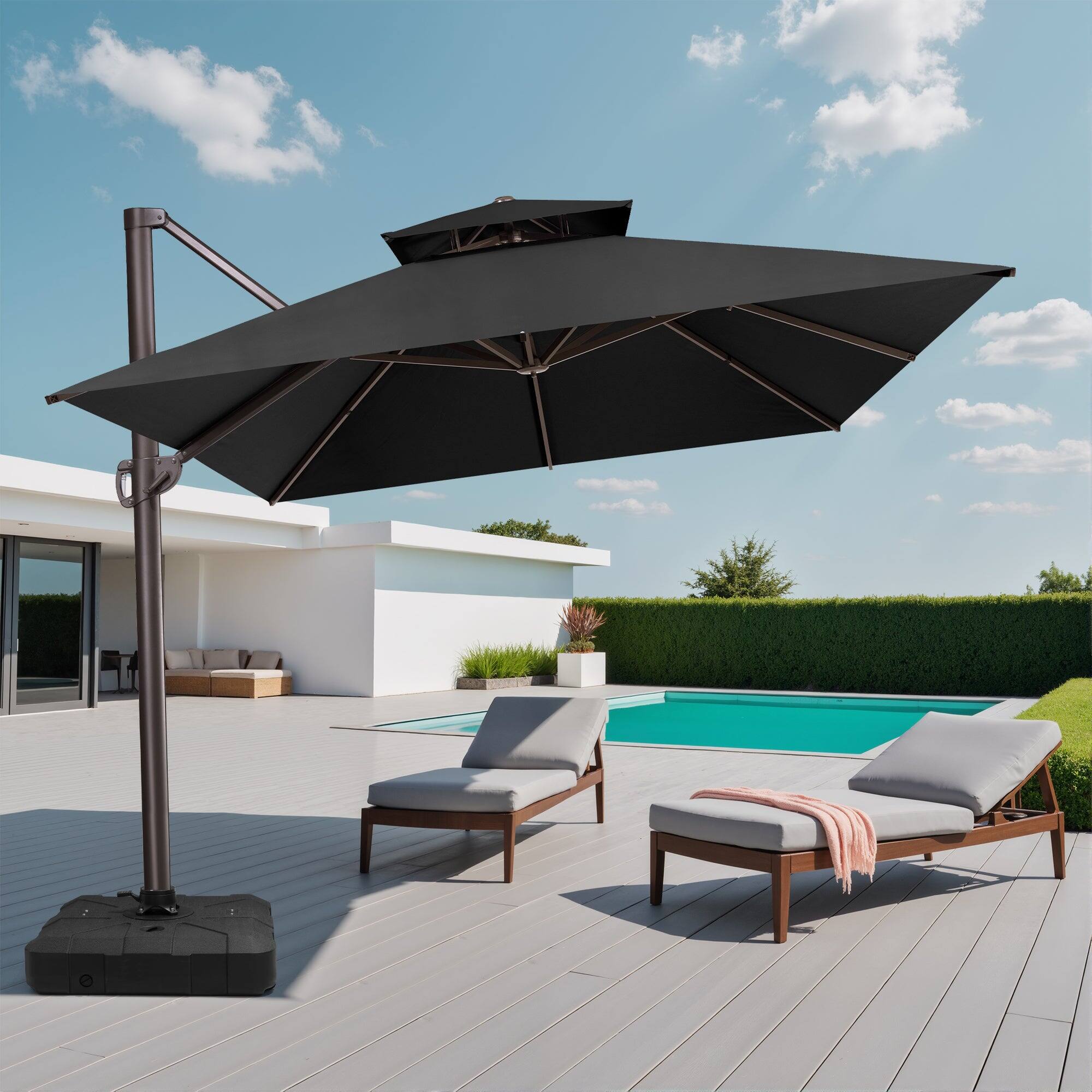 Angle. Crestlive Products - Crestlive Products 10x13ft Aluminum Crank Cantilever Patio Umbrella with Lights with Base - Black.