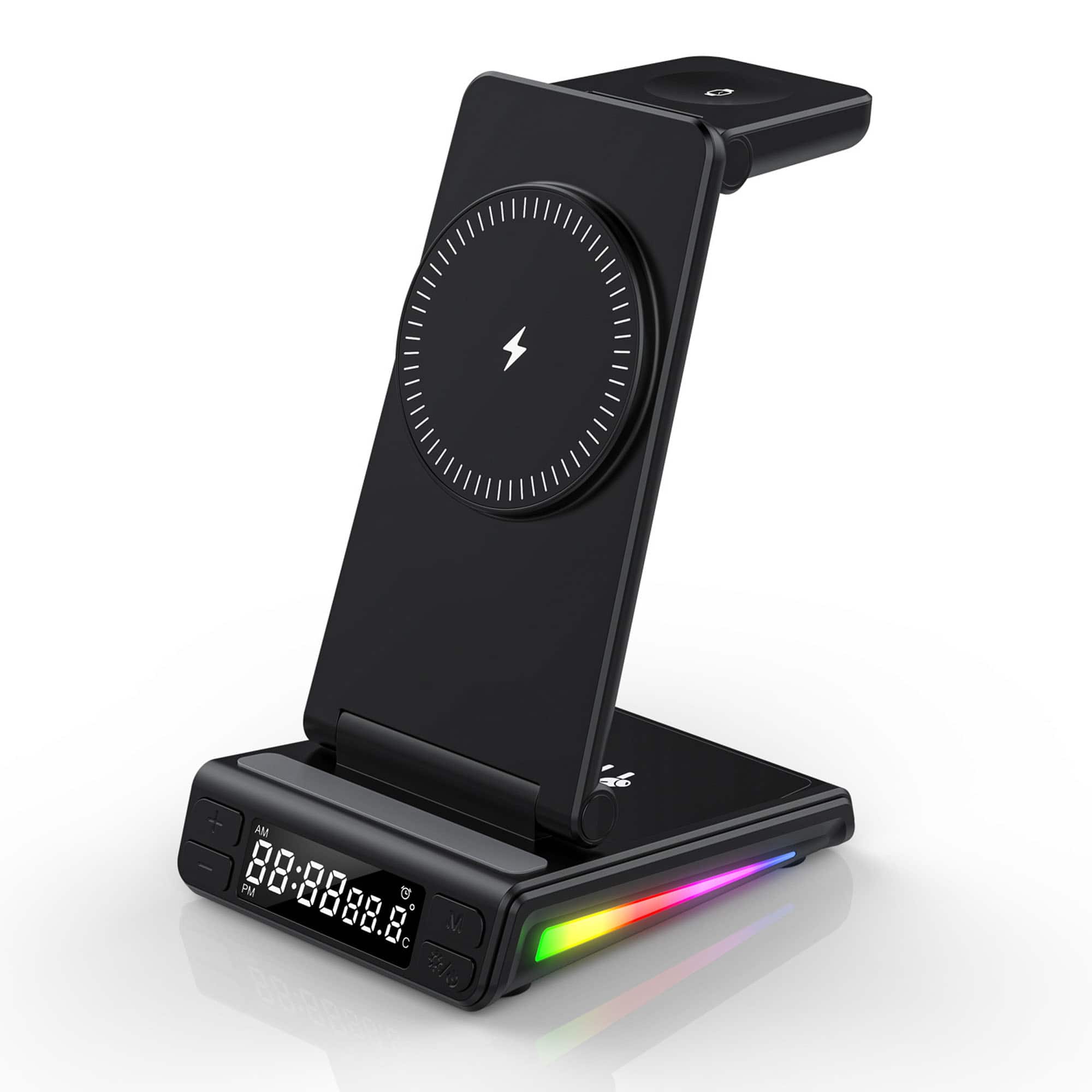 YONWAY - 5 in 1 Wireless Charging with Clock, Temperature and Night Light, Multi-Device Dock for iPhone, Airpods, Apple Watch - Black