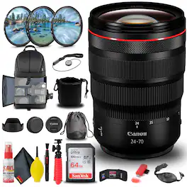 Canon - RF 24-70mm f/2.8L IS USM Lens (3680C002) + Filter Kit + BackPack + More - Black