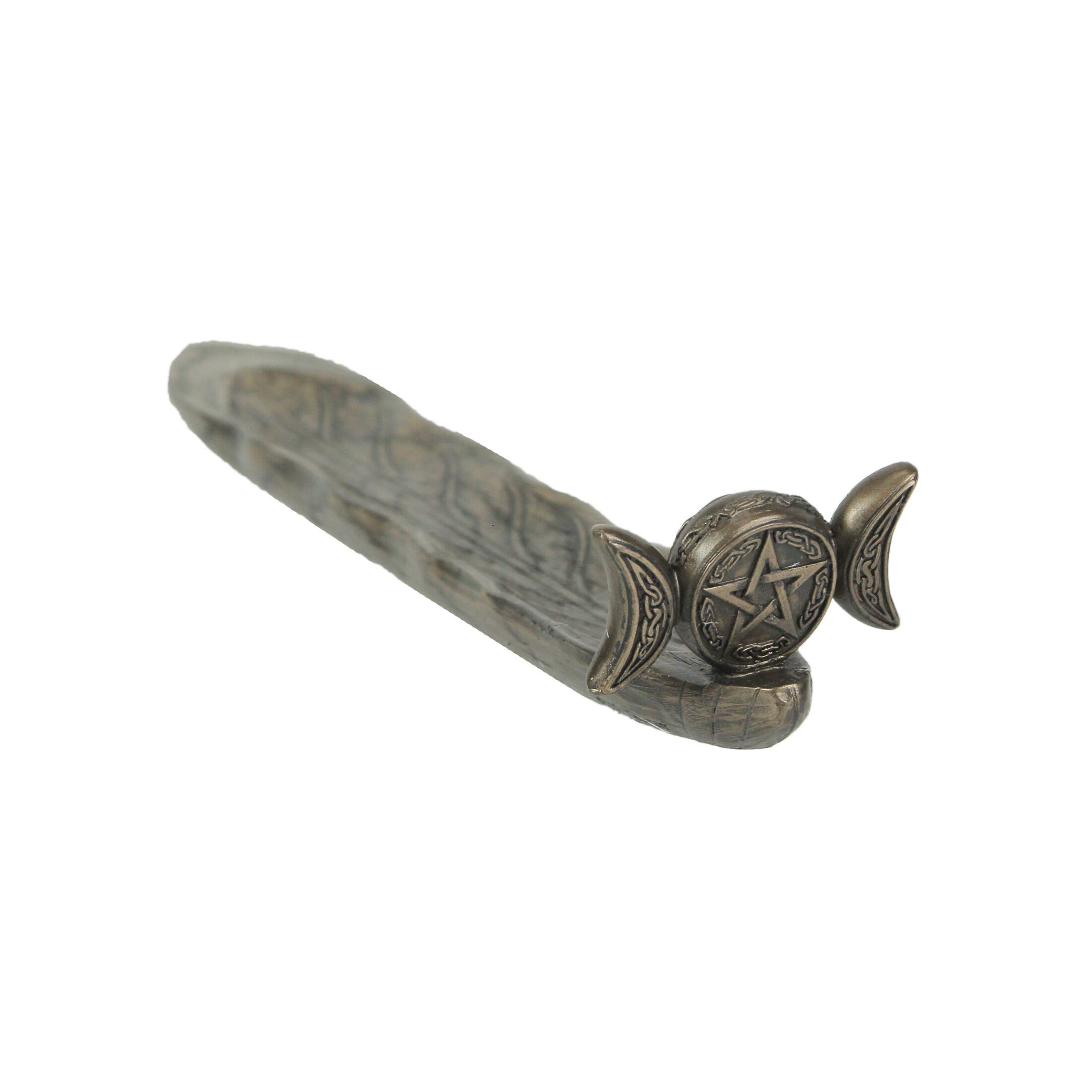 Alt View 2. Veronese Design - Triple Moon Pentacle Bronze Finished Stick Incense Burner Wiccan Pagan - Bronze.