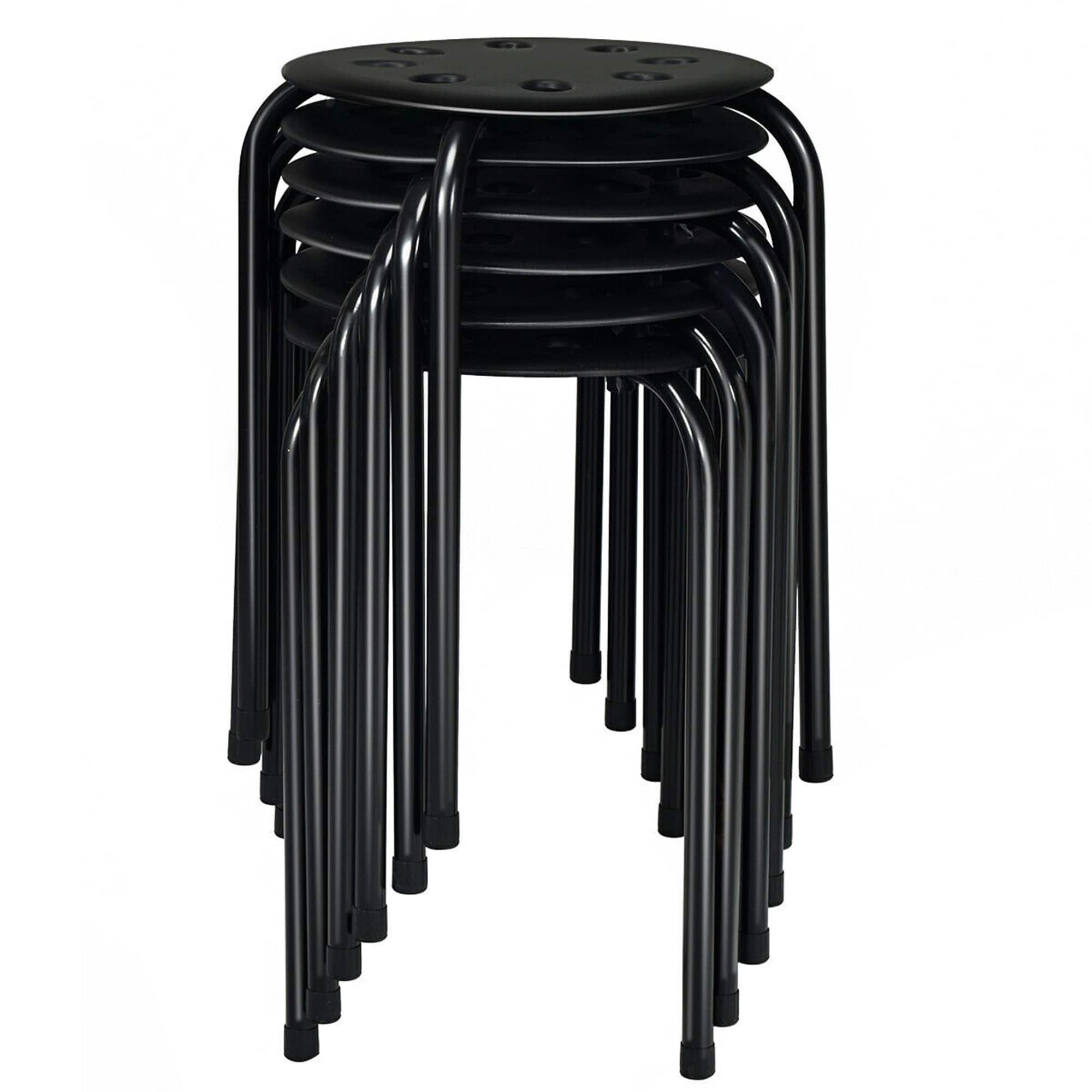 Gymax - Set of 6 Portable Plastic Stack Stools 17.5" Height Backless Classroom Seating - Black