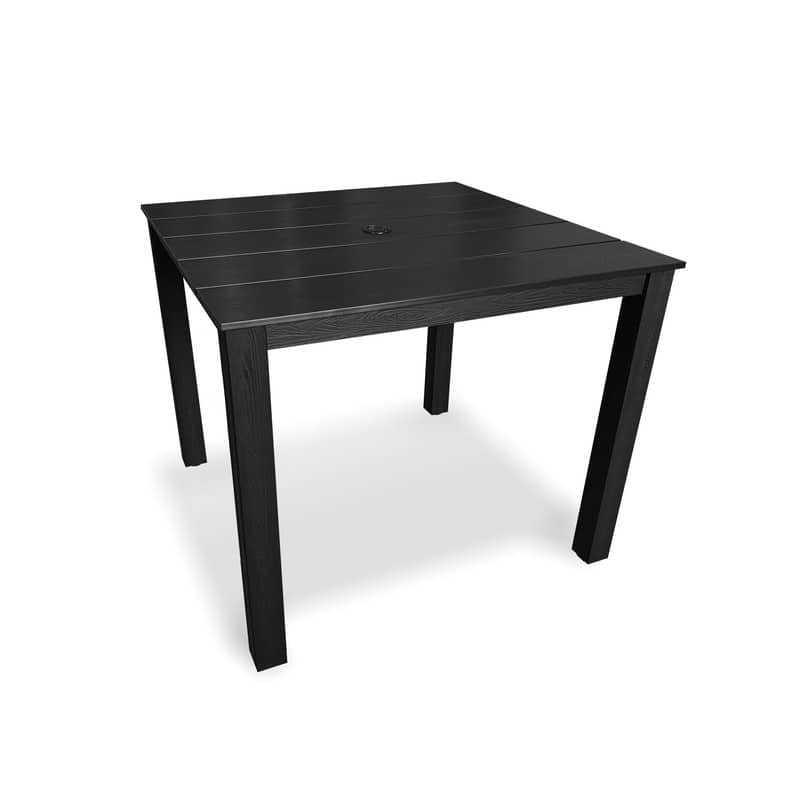 Fortune Candy- 36.2" HIPS Outdoor Dining Table, Poly Patio Dining Table with Umbrella Hole, All Weather Resistant for Garden Yard- Teak Tone