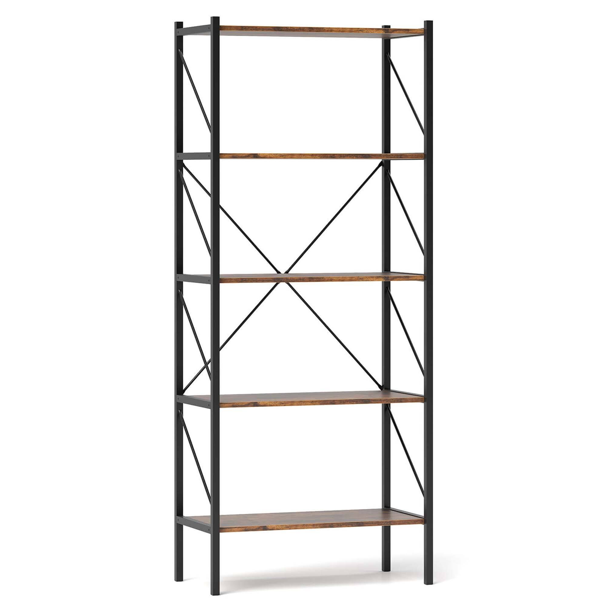 Alt View 8. Costway - Costway 1 PCS 5-Tier Bookshelf, Industrial Tall Bookcase with Open Storage Shelves & Metal Frame Brown - Rustic Brown & Black.