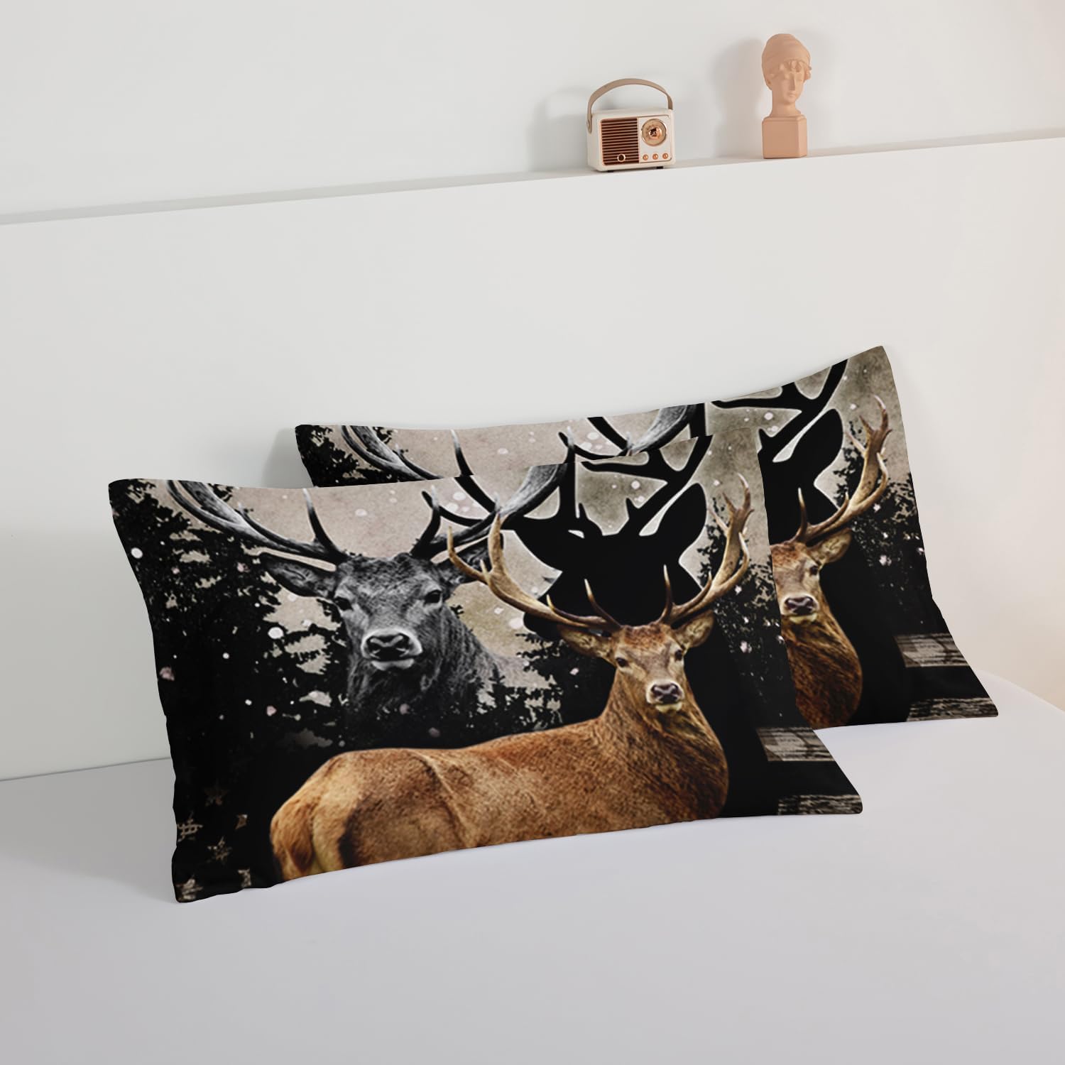 Alt View 5. Wikistore - WIKISTORE Snowy Forest Deer Comforter Set Full Size Camo American Flag Hunting Bedding with 2 Pillowcases - As Picture.