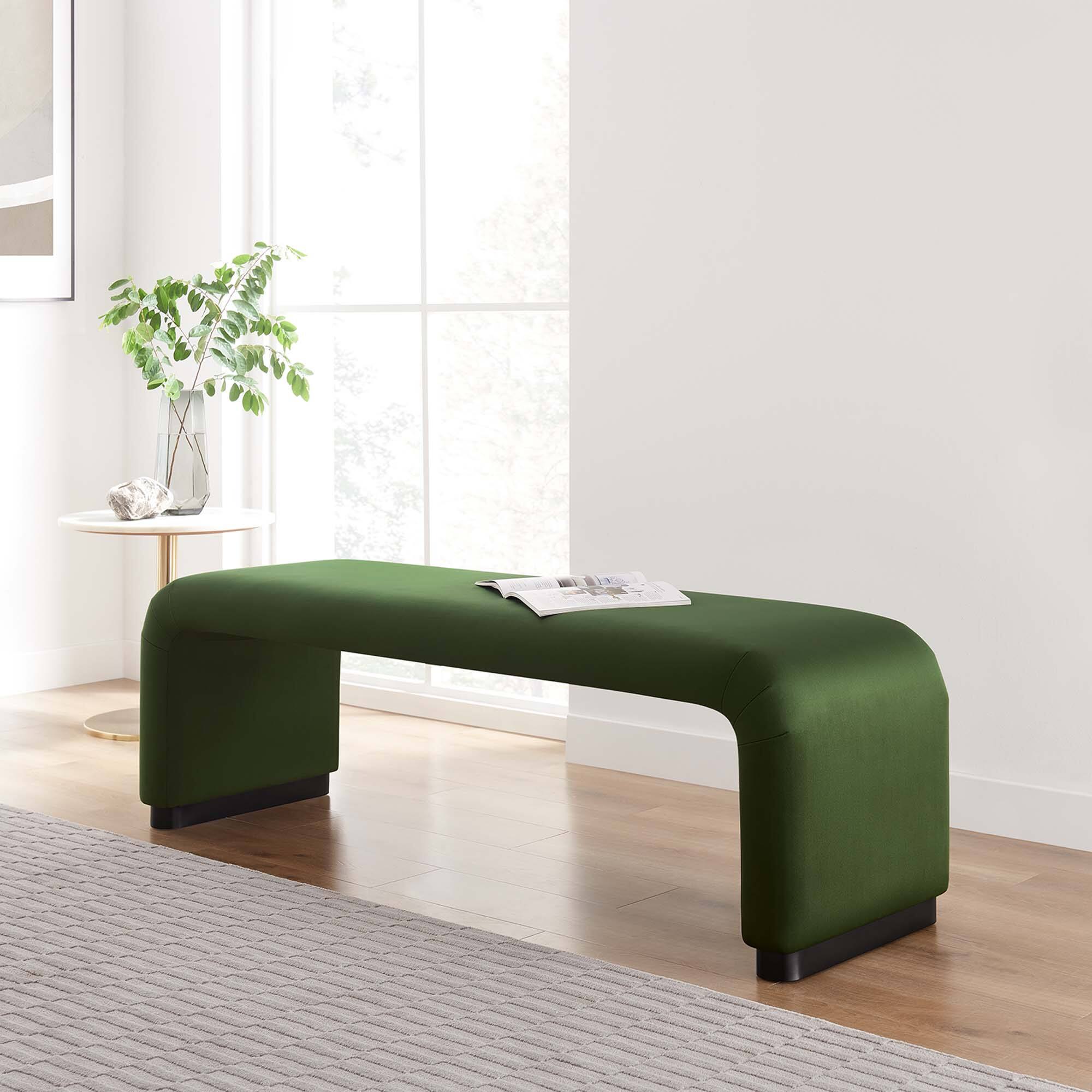 Alt View 4. Modway - Koda Performance Velvet Waterfall Long Bench by Modway - Green.