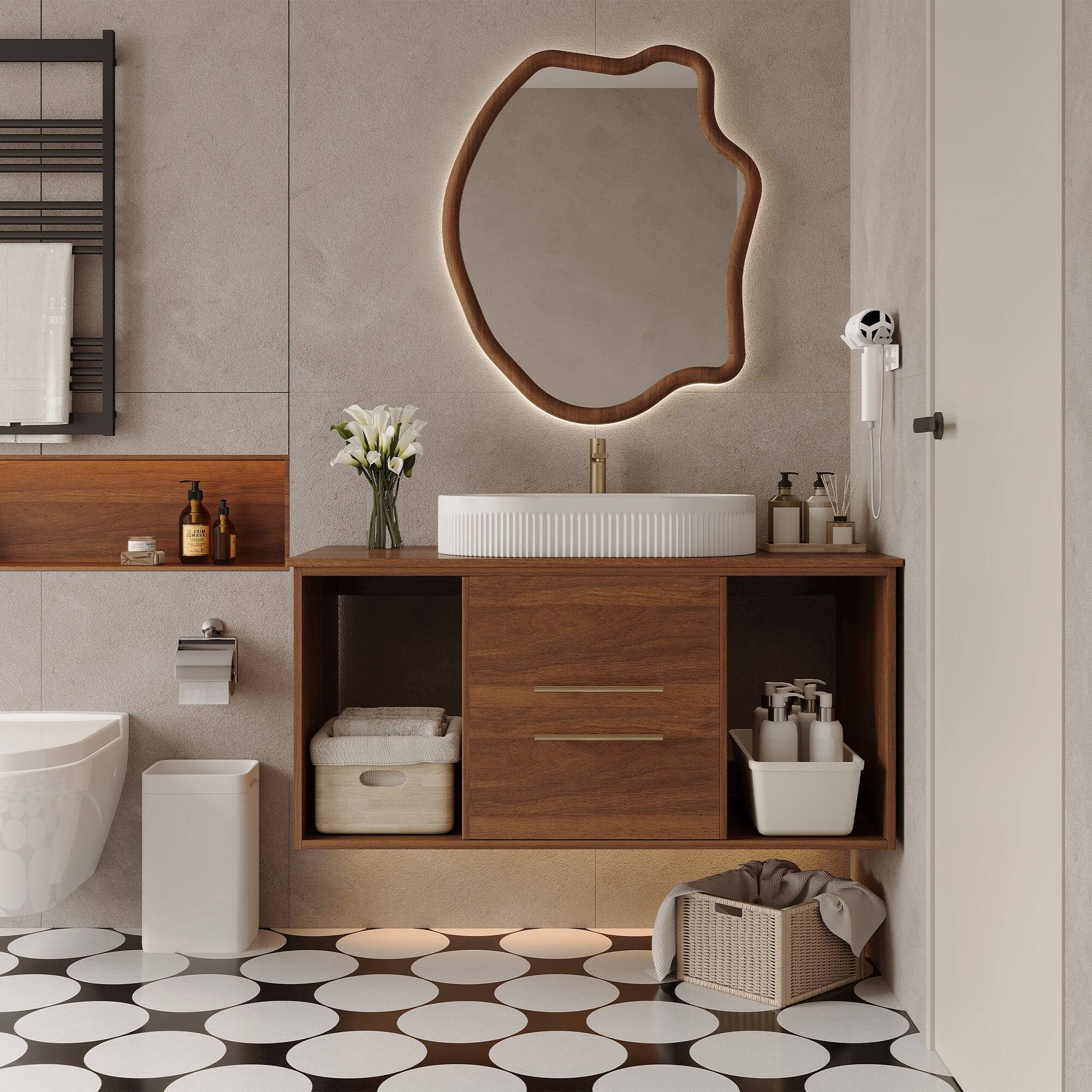 Alt View 5. Boyel Living - 39.4 In Wall Mounted Bathroom Vanity Oval Ceramic Sink Solid Wood Soft Close Drawers - Wood.
