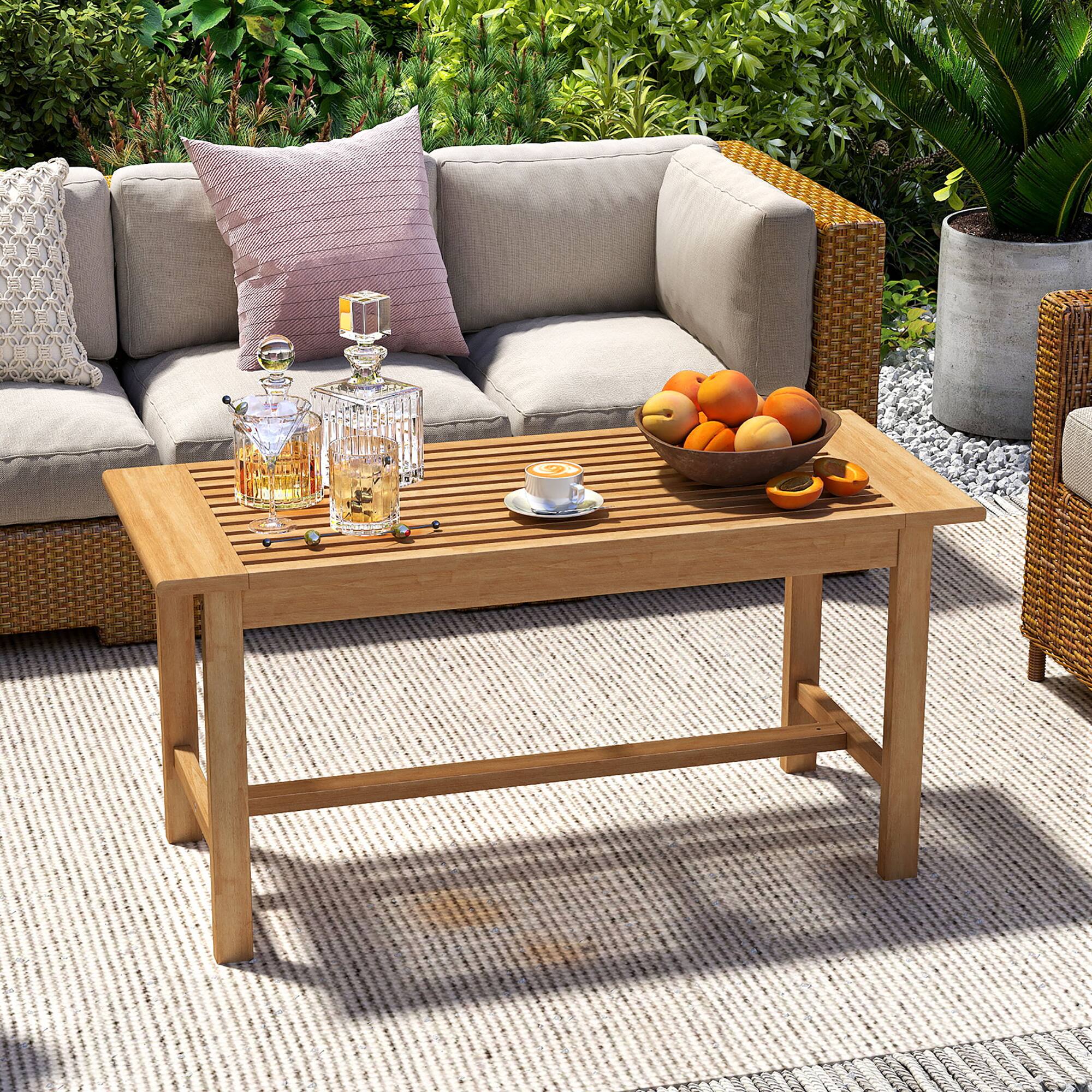 Alt View 4. Gymax - Gymax 36''Patio Coffee Table Solid Wood Coffee Table w/ Slatted Tabletop Natural - Natural.