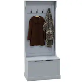 Loheer - 3-in-1 entryway hall tree with 28 inch shoe storage bench - Gray