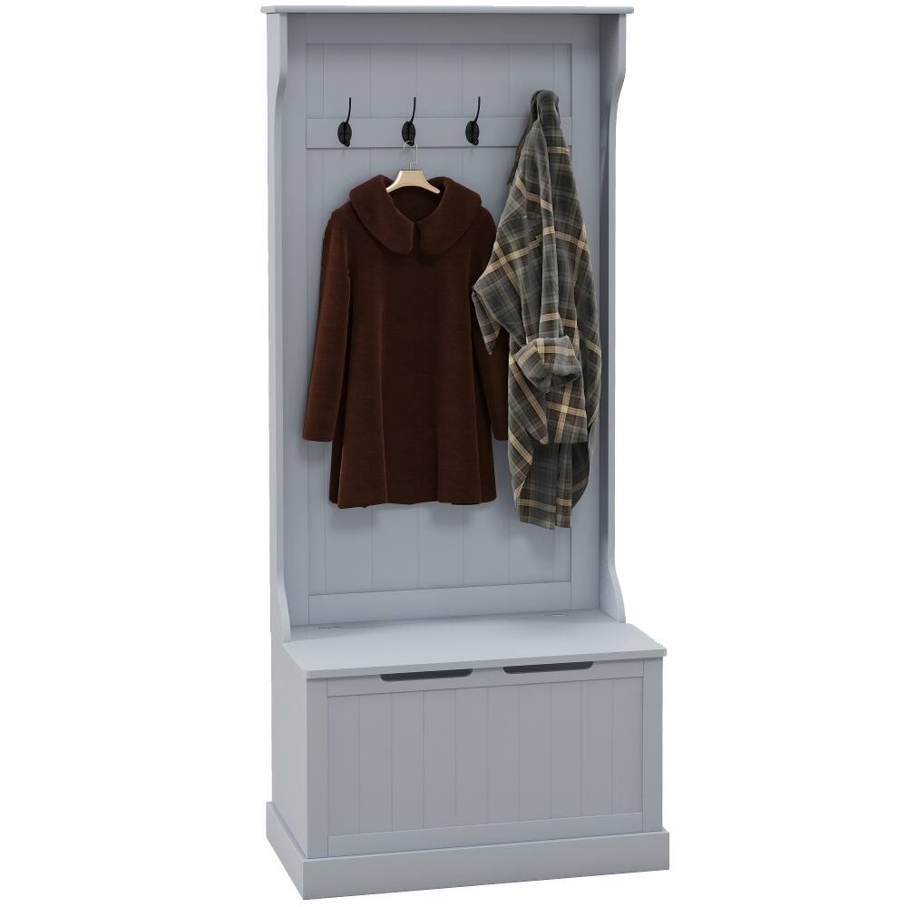 Front. Loheer - Loheer 3-in-1 entryway hall tree with 28 inch shoe storage bench, Gray - Gray.