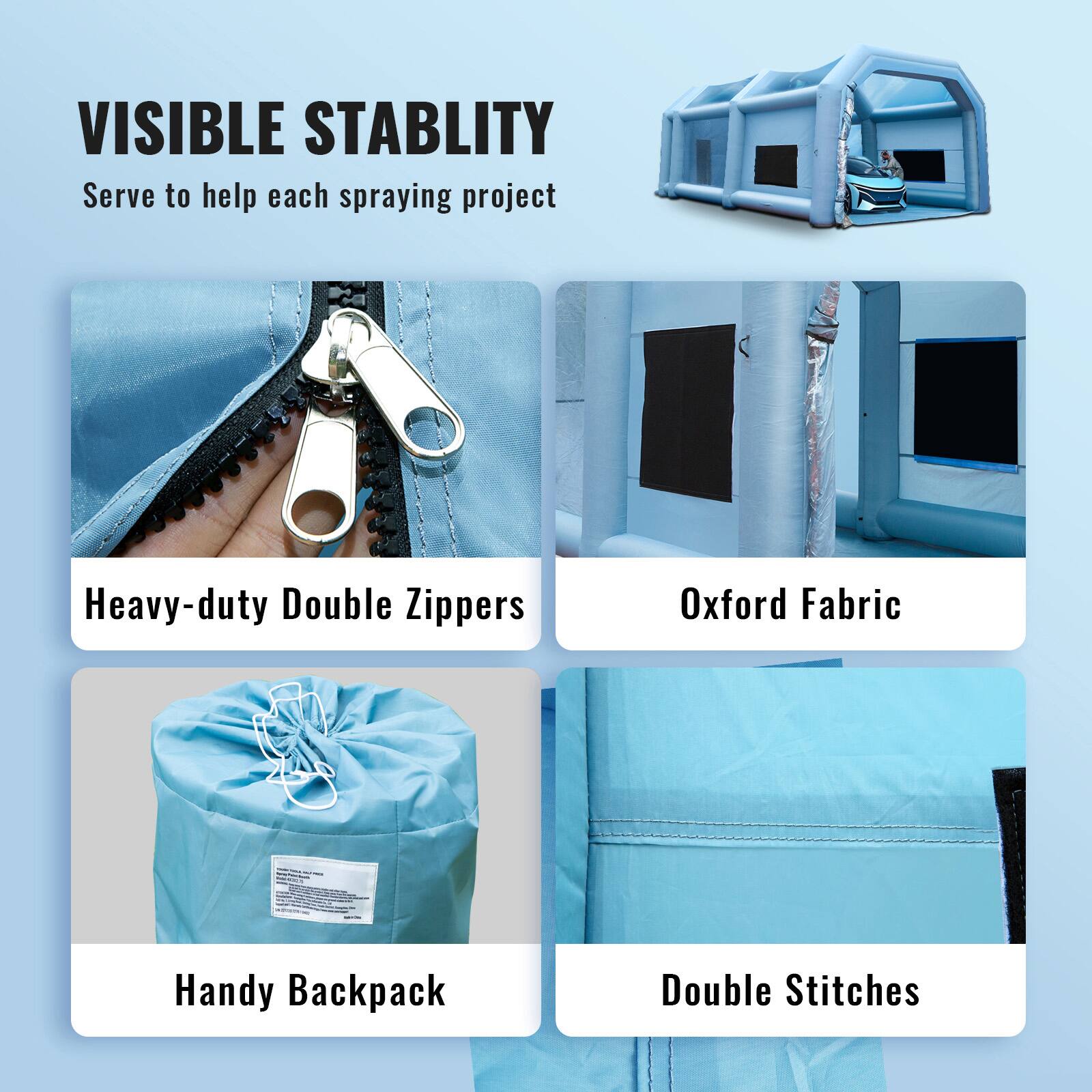 VISIBLE STABILITY  
Serve to help each spraying project

Heavy-duty Double Zippers

Oxford Fabric

Handy Backpack

Double Stitches