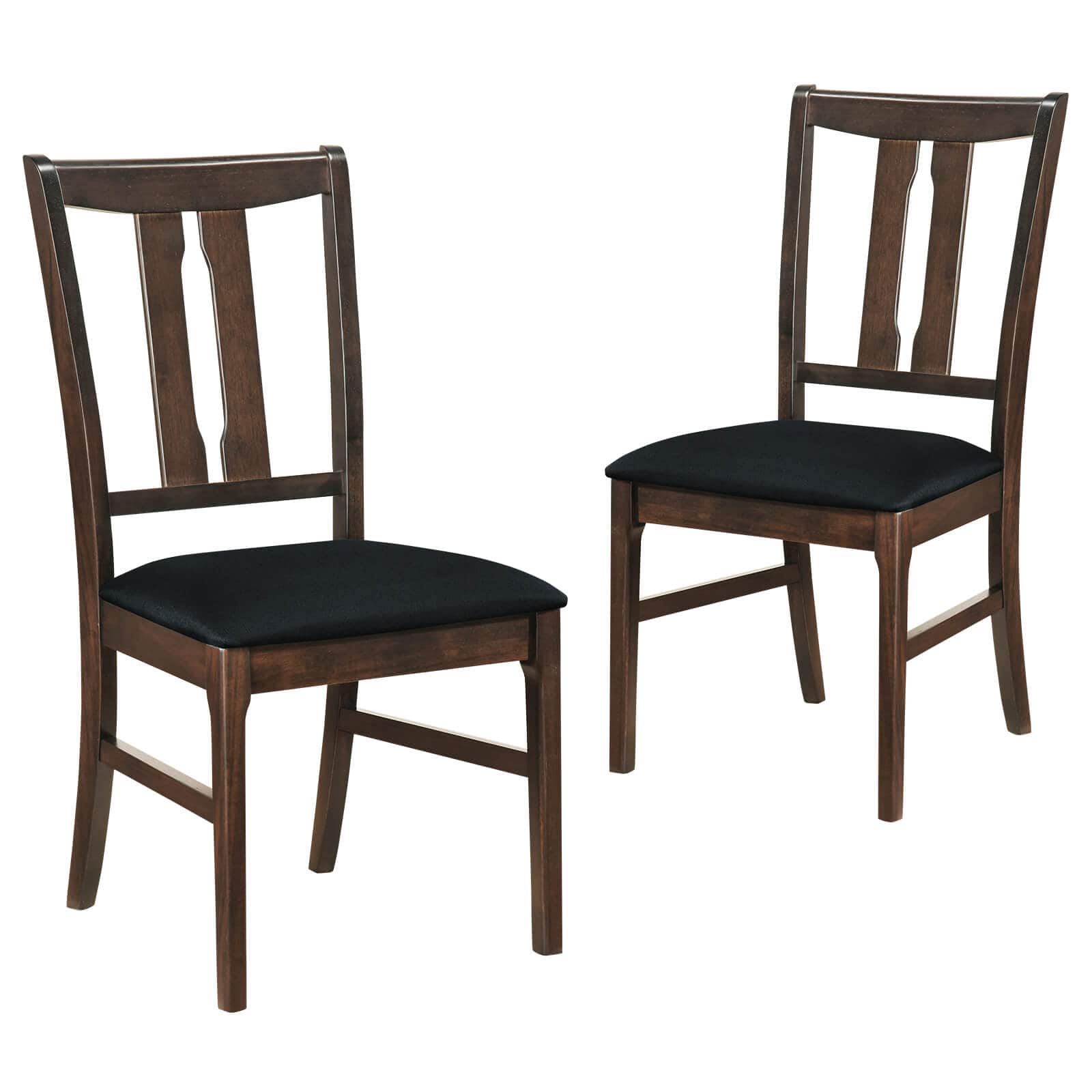 Costway - 2PCS Wooden Dining Chairs Fabric Upholstered Kitchen Chairs with High Curved Back - Walnut + Black