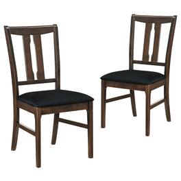 Costway - 2PCS Wooden Dining Chairs Fabric Upholstered Kitchen Chairs with High Curved Back - Walnut + Black