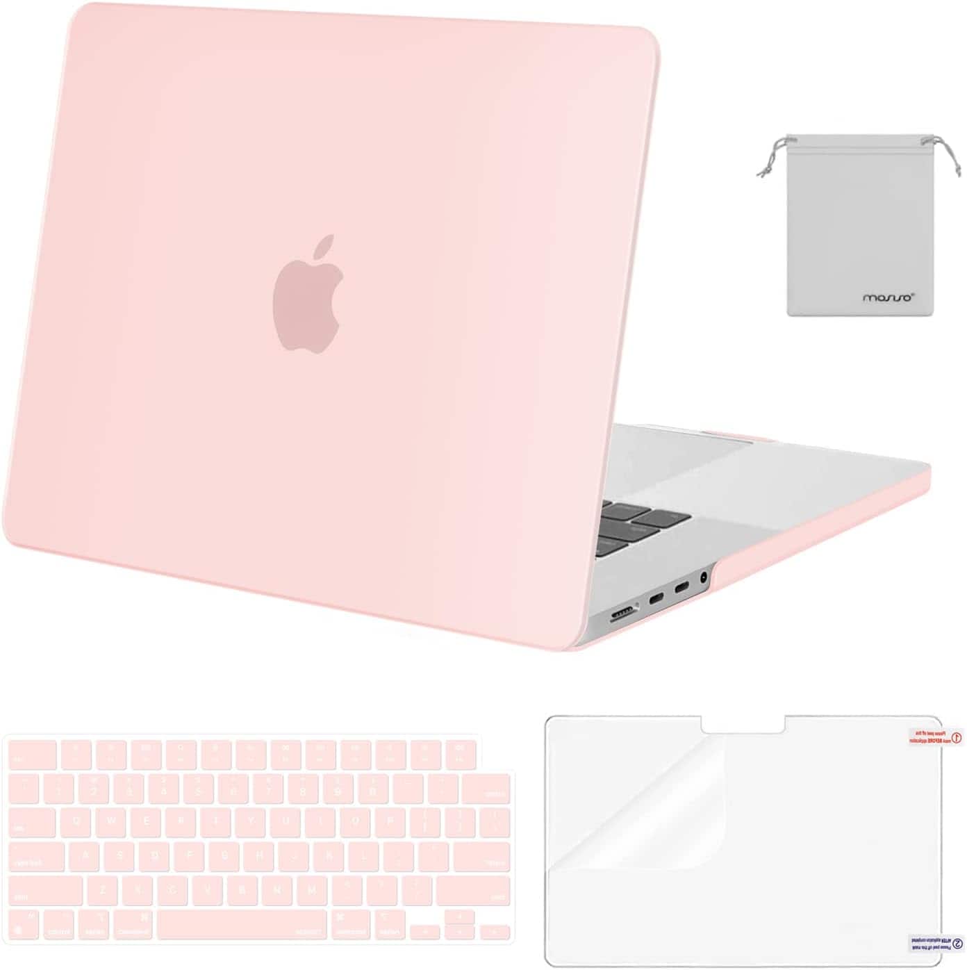 mosiso - 4-in-1 MacBook Pro 16 inch Case Compatible with Models A3429 A3428 A3403 A3186 A2991 A2780 A2485 - Chalk Pink