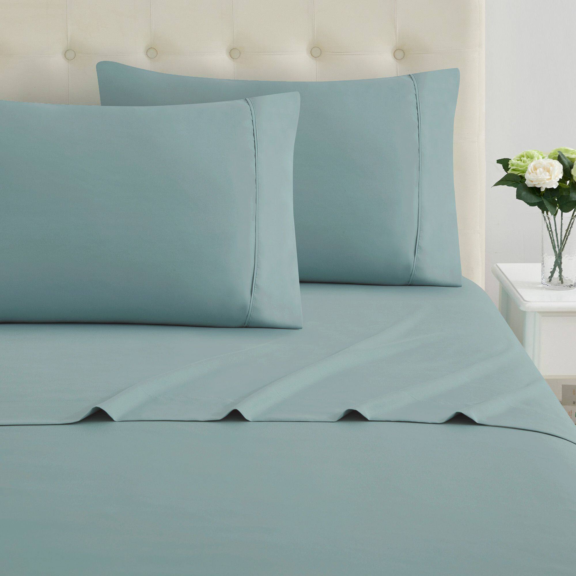 Angle. Sweet Home Collection - King, 4 Piece 100% Cotton 400 Thread Count Sheet Set - Misty Blue.