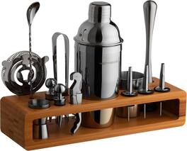 Zulay Kitchen - 21-Piece Cocktail Shaker Set with Stand by Modern Mixology - Brown