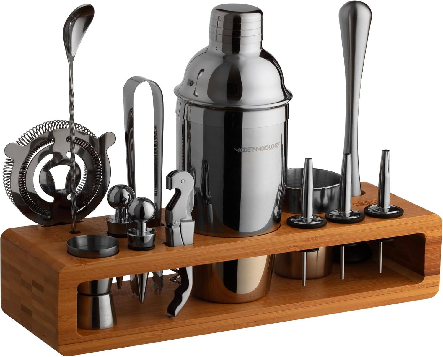 Front. Zulay Kitchen - Zulay Kitchen 21-Piece Cocktail Shaker Set with Stand by Modern Mixology - Brown.