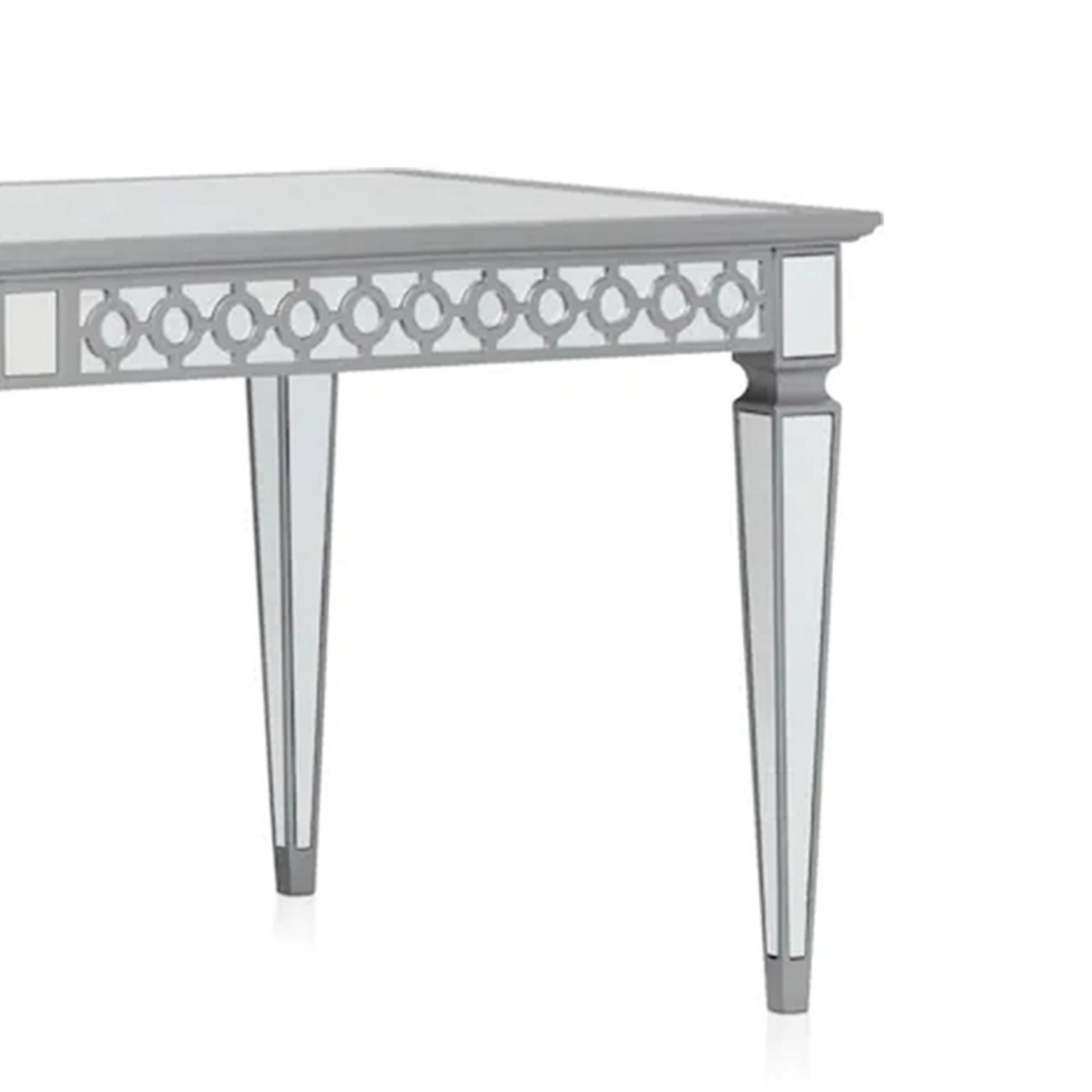 Alt View 2. Manhattan Lane - Ada 72-90 Inch Dining Table, Extendable Rectangular Top, Mirrored, Silver - Silver, Gray.