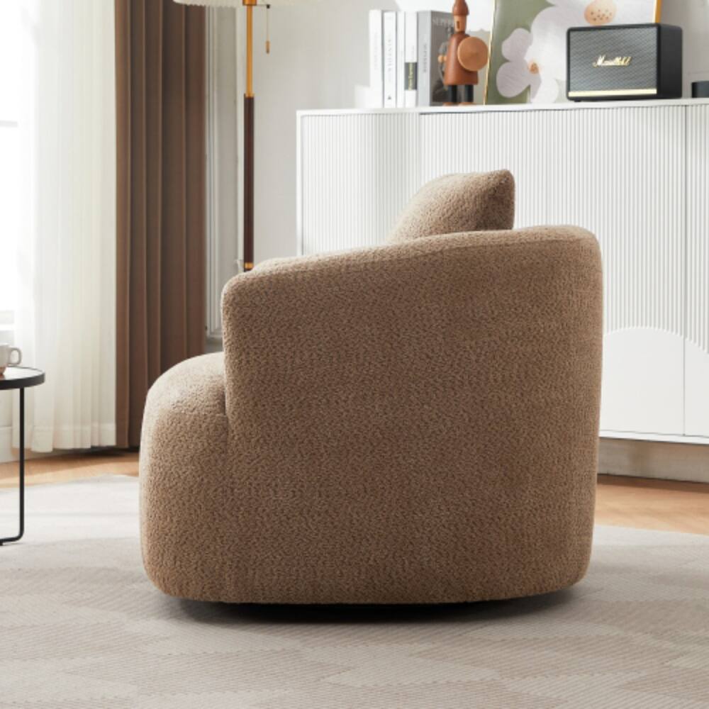 Alt View 1. LUCKY ONE - 38.2" 360° Swivel Barrel Accent Chair Sofa w/ Throw Pillow Boucle Fabric - Dark Brown.