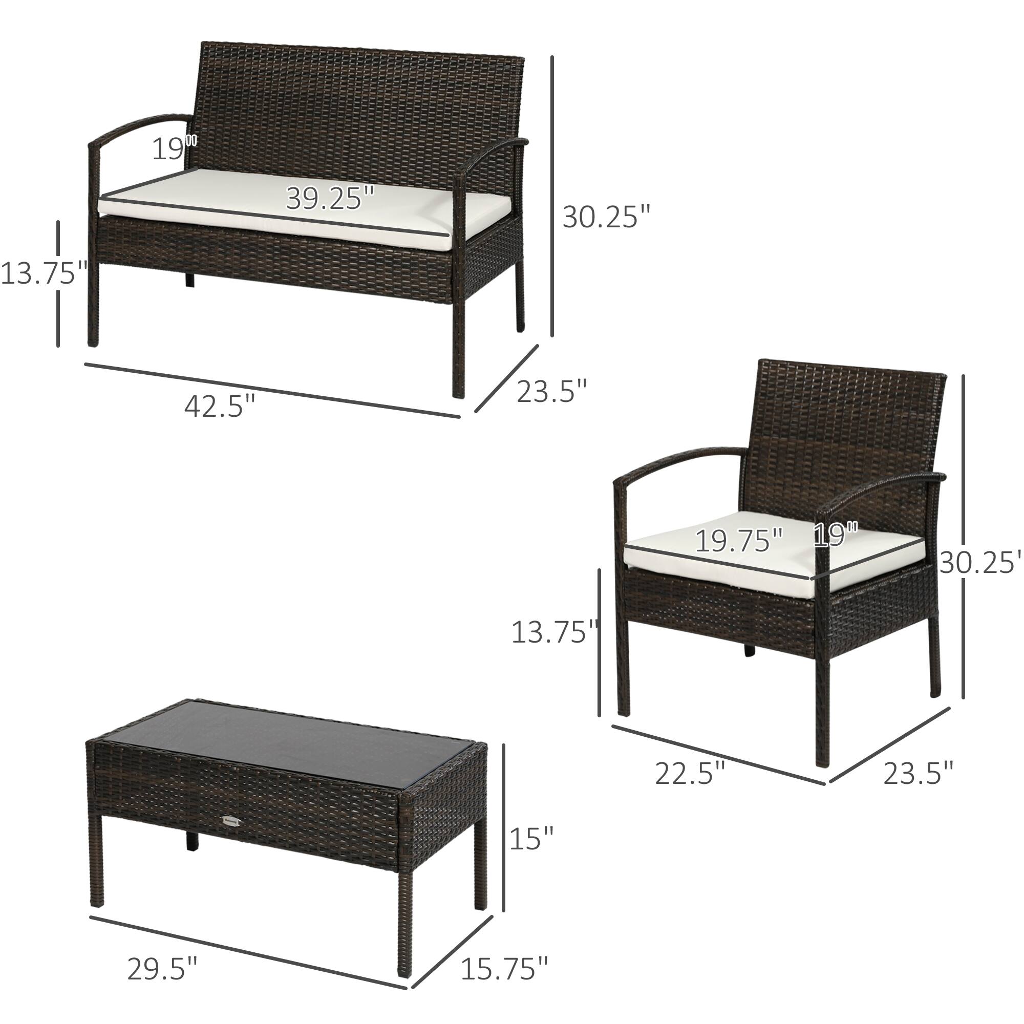 13.75", 19", 30.25", 39.25", 42.5", 23.5" - sofa
13.75", 19.75", 22.5", 30.25" - chair
15", 15.75", 29.5" - table