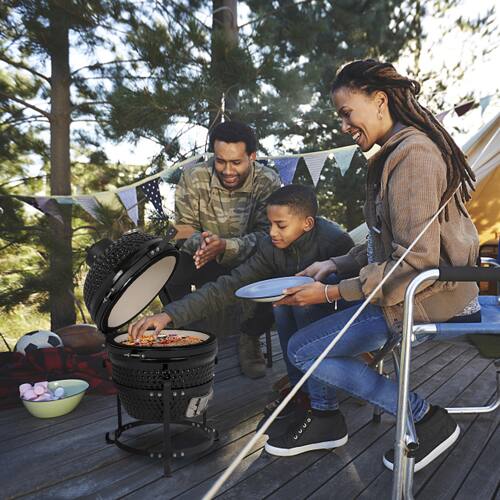 Alt View 7. Winado - Ceramic Grill 13in Round Kamado Charcoal Grill, Portable Barbecue Grill with Thermometer for Outdoor Camping Cooking - Black.