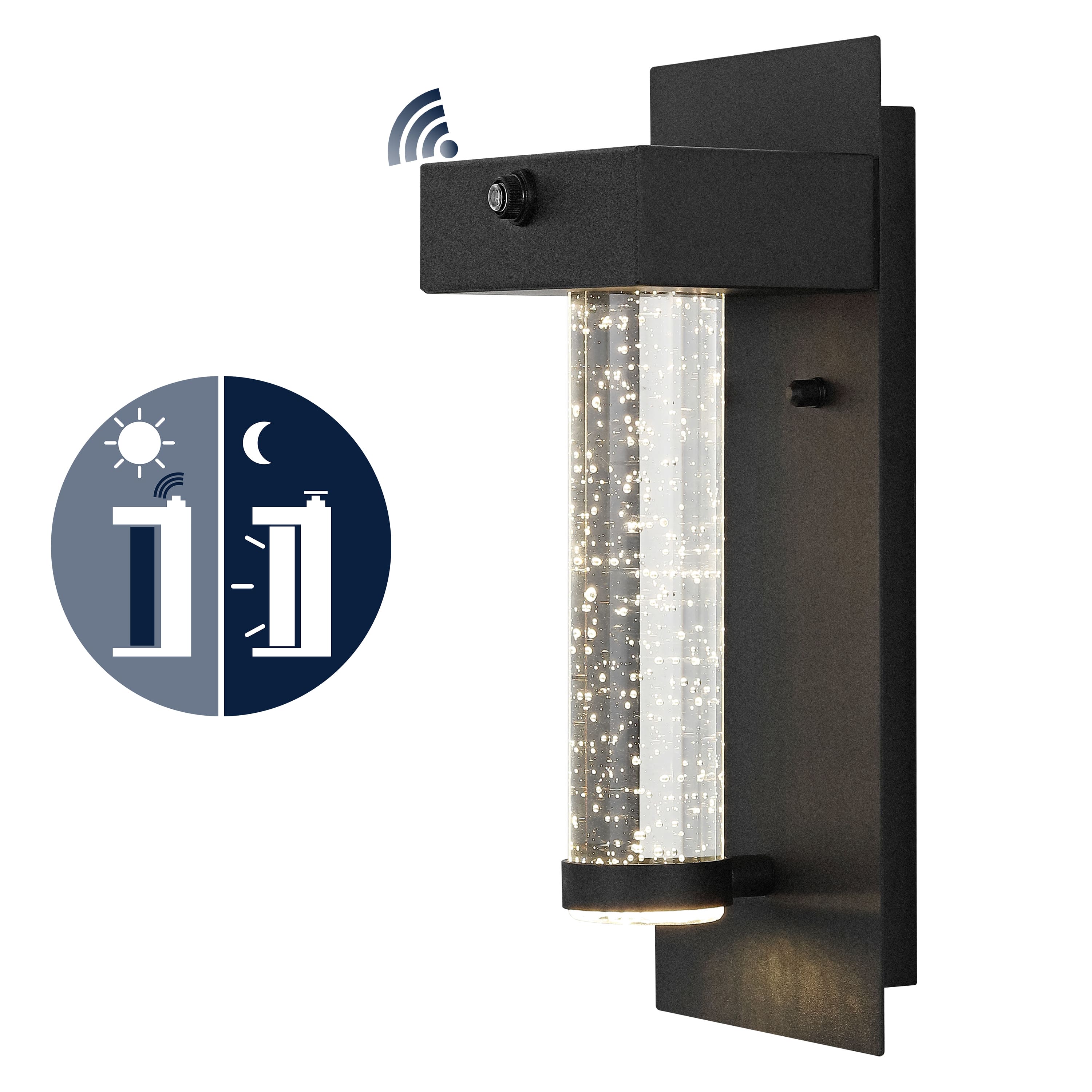 "Jonathan Y - Horizone 5.5"" 1-Light Minimalist Iron/Seeded Glass with Dusk-to-Dawn Sensor Integrated LED Outdoor Sconce - Black" price history on PriceWatchPro