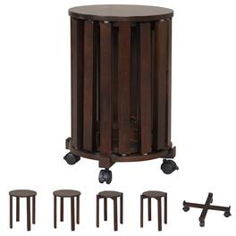 Costway - Stackable Stools Set of 4 with Rolling Base, Locking Casters for Kitchen Apartments - Walnut