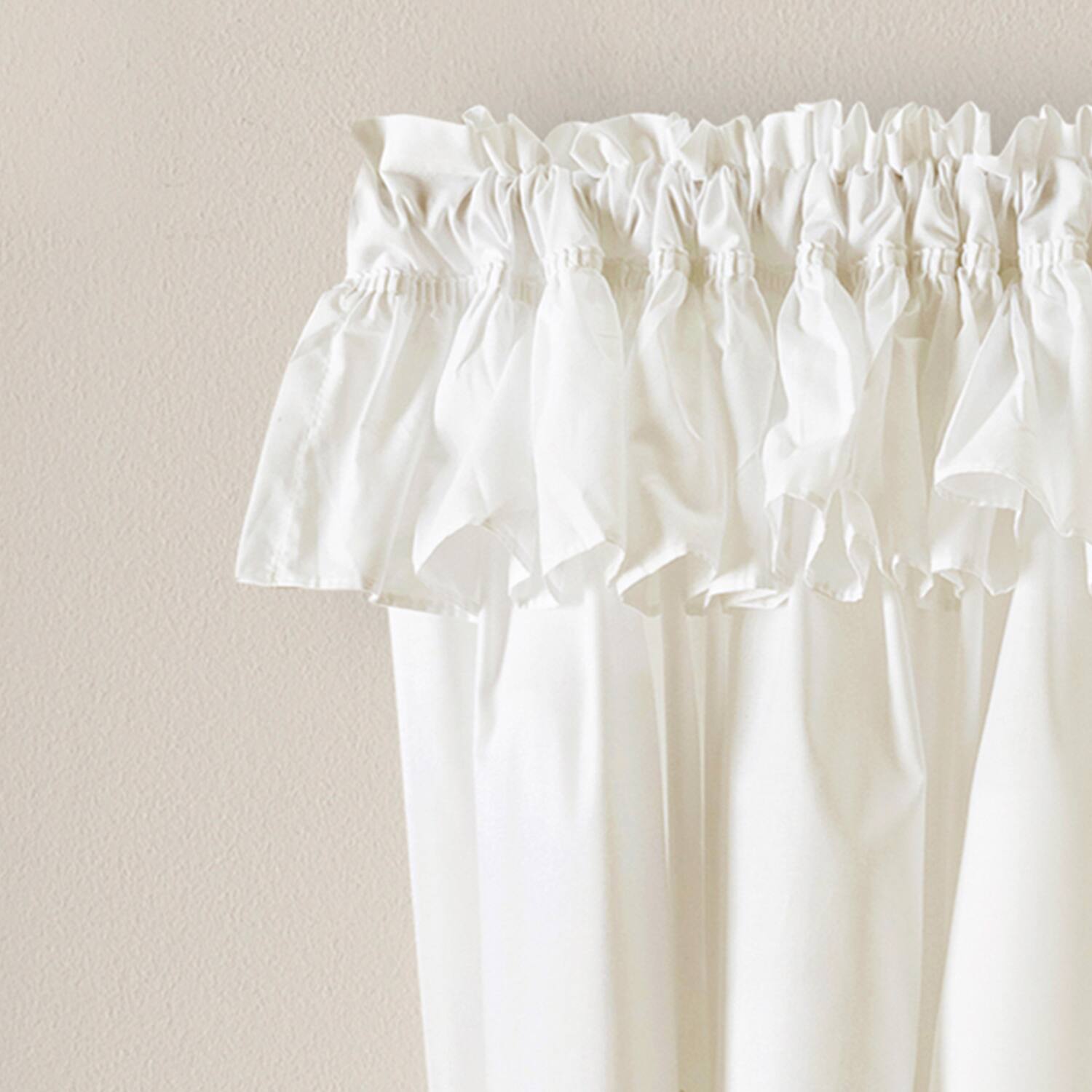 Back. Ellis Curtain - ELLIS Polyester-Cotton Classic Wide Solid Color Perma Press Ruffled Priscilla W/Ties 84" x 54" Natural - Natural.