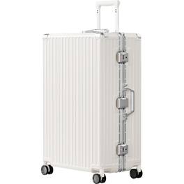 Brick Attic - 28 Inch Luggage PC+ABS Aluminum Frame Zipperless Checked Luggage Hard Shell Suitcase with TSA Lock Double Spinner Wheels - White