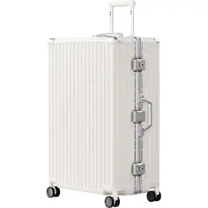 Front. Brick Attic - 28 Inch Luggage PC+ABS Aluminum Frame Zipperless Checked Luggage Hard Shell Suitcase with TSA Lock Double Spinner Wheels - White.