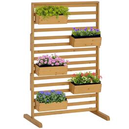 Outsunny - Wooden Plant Trellis Stand with 5 Hanging Planter Boxes, Freestanding Outdoor Plant Stand for Patio - Natural Wood