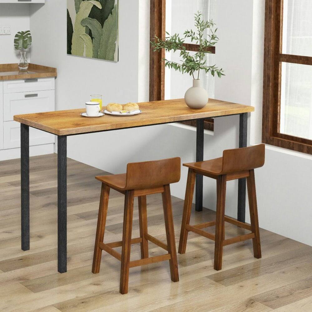 Alt View 5. Kadyn - Kitchen Counter Bar Chairs, Bar Stools,Wood Bar Stools Set of 2 with Solid Back and Seat-Walnut - Brown.