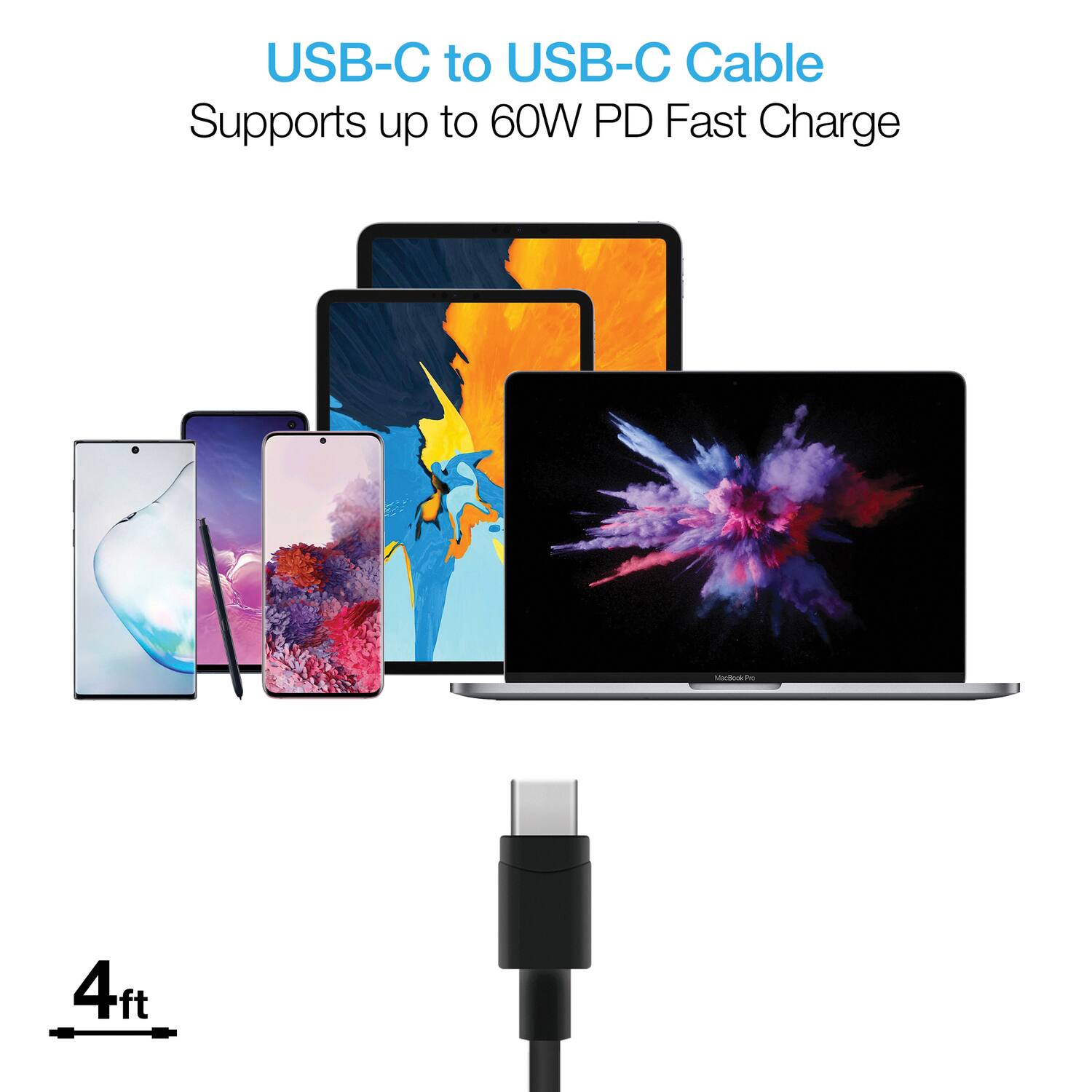USB-C to USB-C Cable  
Supports up to 60W PD Fast Charge  
4ft