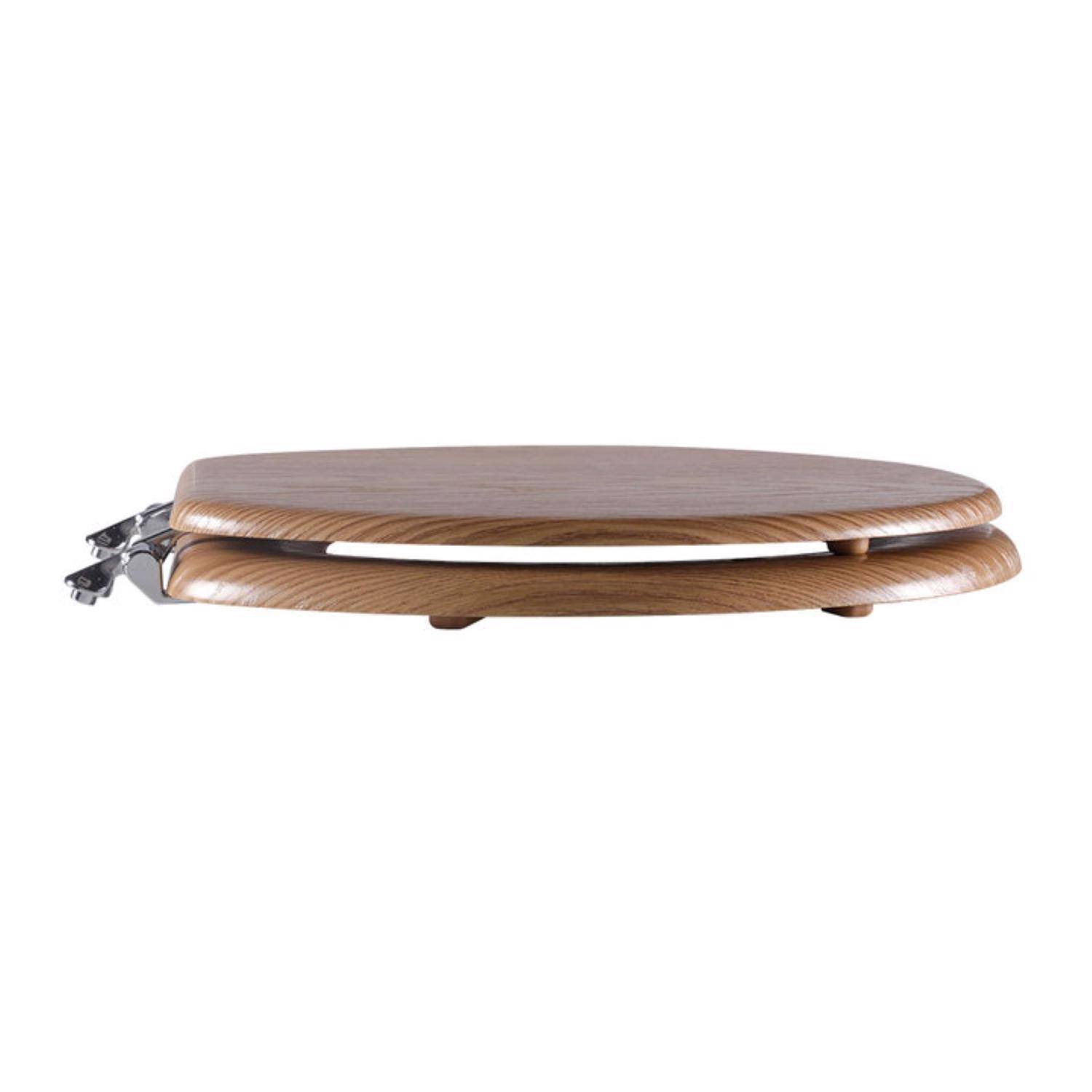 Angle. OAKBROOK - OakBrook Collection Sheridan Round Oak Wood Toilet Seat - Brown.