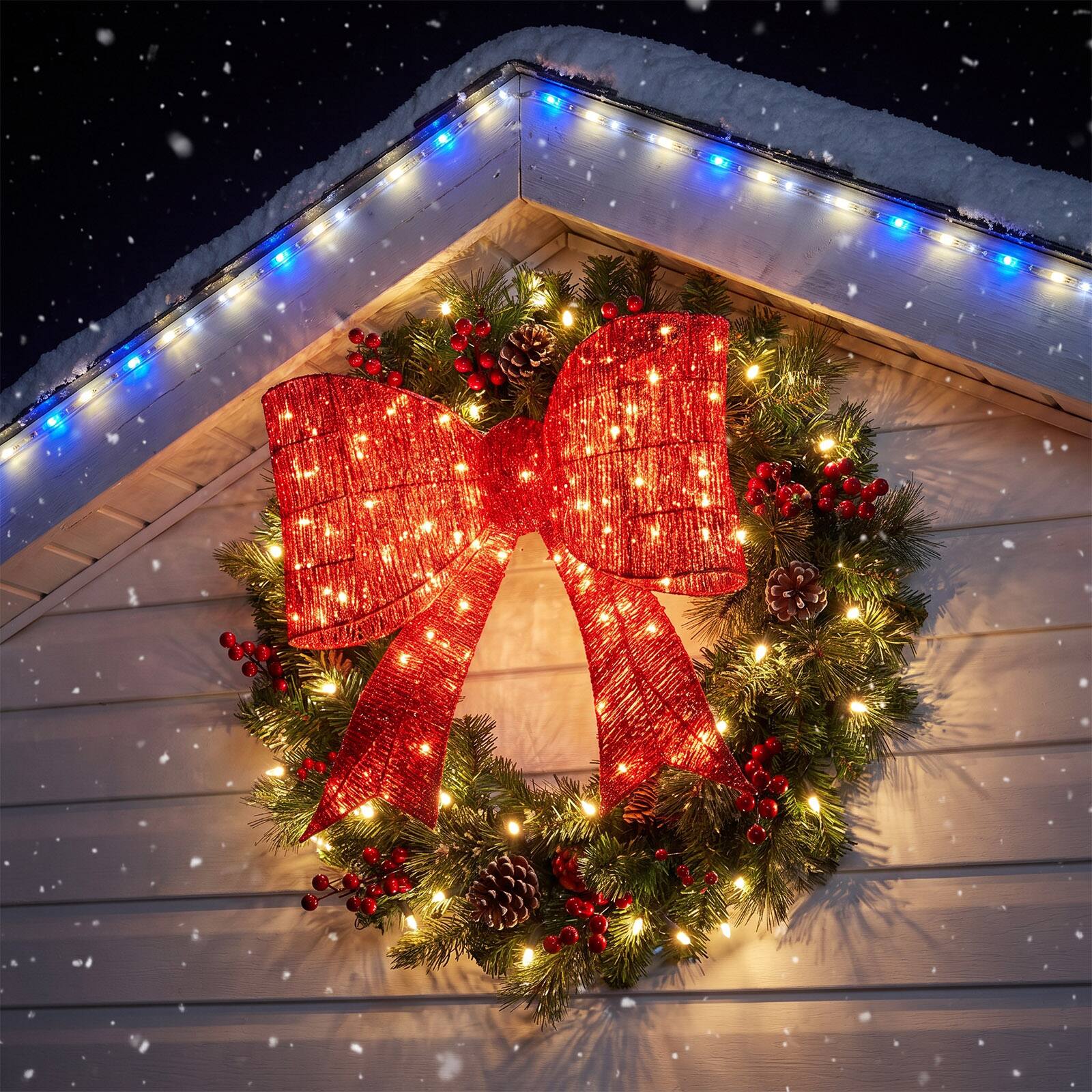 Alt View 3. Costway - Costway 2 PCS Christmas Lighted Bow Decoration120 Pre-Lit Warm White LED Lights for Porch - Red.
