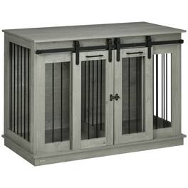 Pawhut - 47"W Dog Crate Furniture with Divider, Pet End Table for Small to Large Breeds, Indoor Double-Door Kennel