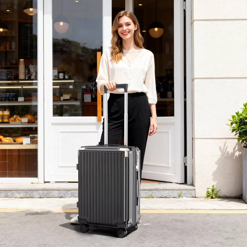 Alt View 7. HONGGE - Expandable Polycarbonate Hardshell Luggage with TSA Lock Spinner Wheels and Smart Travel Features - Black.