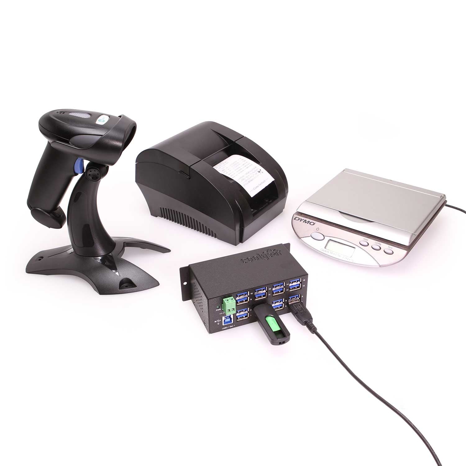 Alt View 3. Coolgear - 16-Port USB Hub - Compact Design - USB Type-A - Screw Lock Compatible - 5Gbps - Ready to Mount on Surface or DIN Rail - Black.