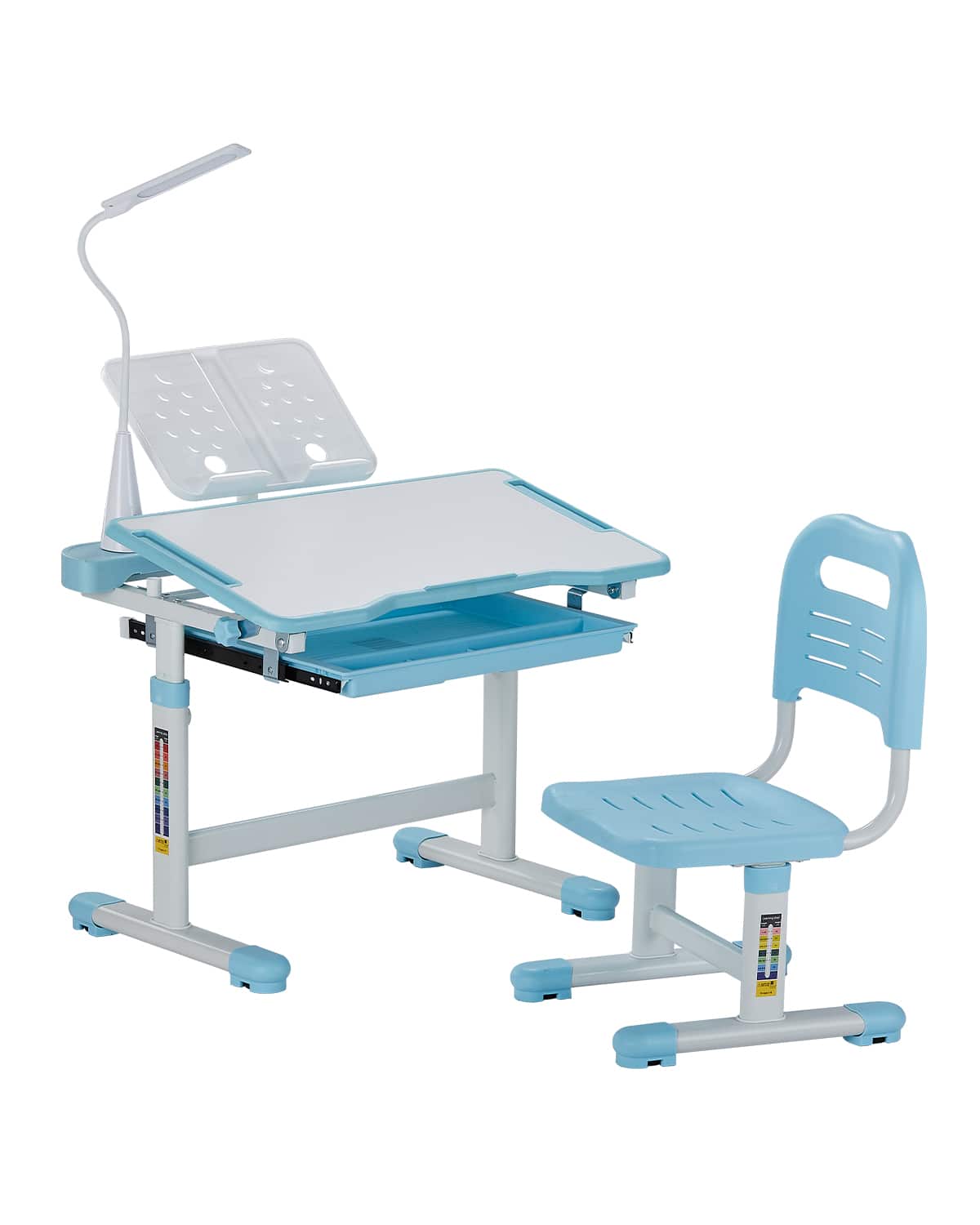 Front. VEVOR - Kids Study Chair and Desk Set, Study Desk and Chair for Kids with Table Lamp - Blue.