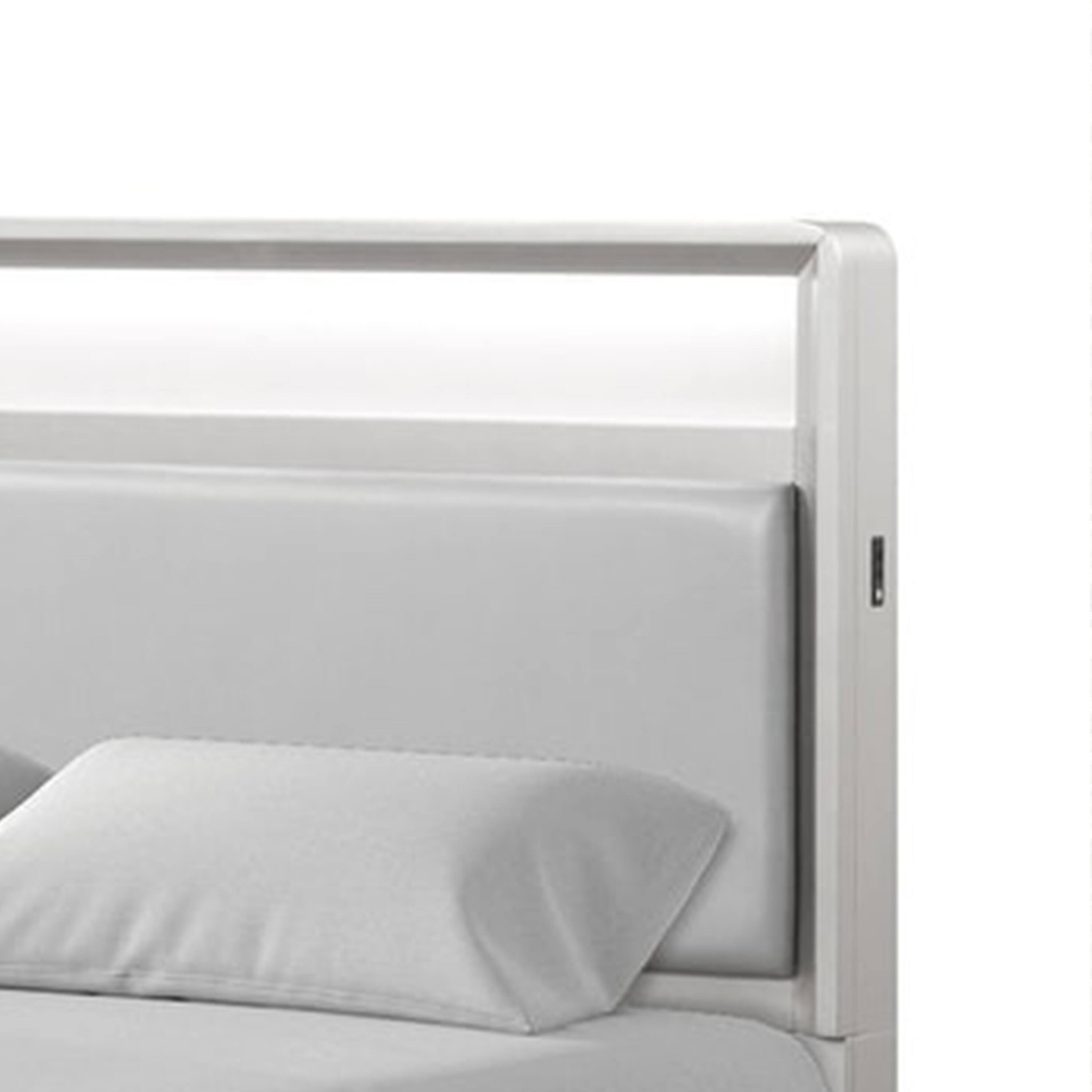Alt View 2. Manhattan Lane - Broy Twin Size Bed w LED Bookcase Headboard, Champagne Silver Veneer - Champagne Silver.