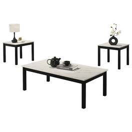 Vaczon - Faux Marble Table Set, Coffee Table & 2 Side Tables, Solid Wood Legs and Engineered Wood Frame - White
