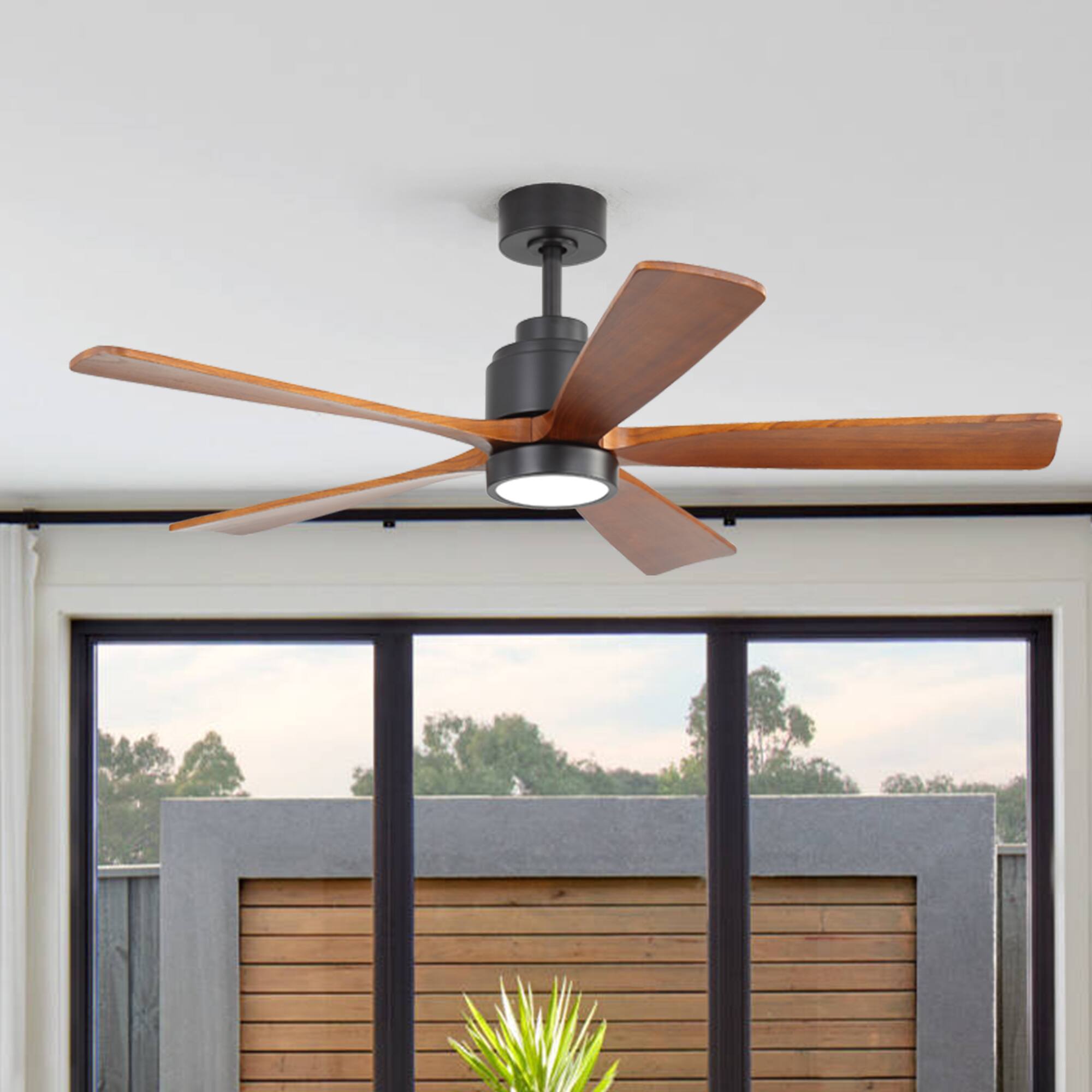 Alt View 1. Sofucor - Wood Ceiling Fans with Lights and Remote Reversible 6 Speeds 3CCT Dimmable, Noiseless, Indoor/Outdoor Ceiling Fan Quiet - Black-52in with 5 Blades.