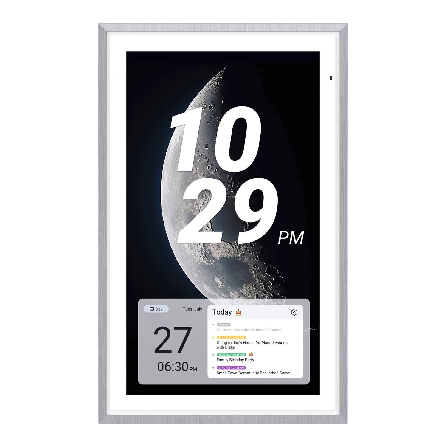 10:29 PM  
Day: Tues, July 27  
06:30 PM Today  

- Go to an international baseball game  
- Go to Jon's House for Piano Lessons with Blake  
- Family Birthday Party  
- Small Town Community Basketball Game