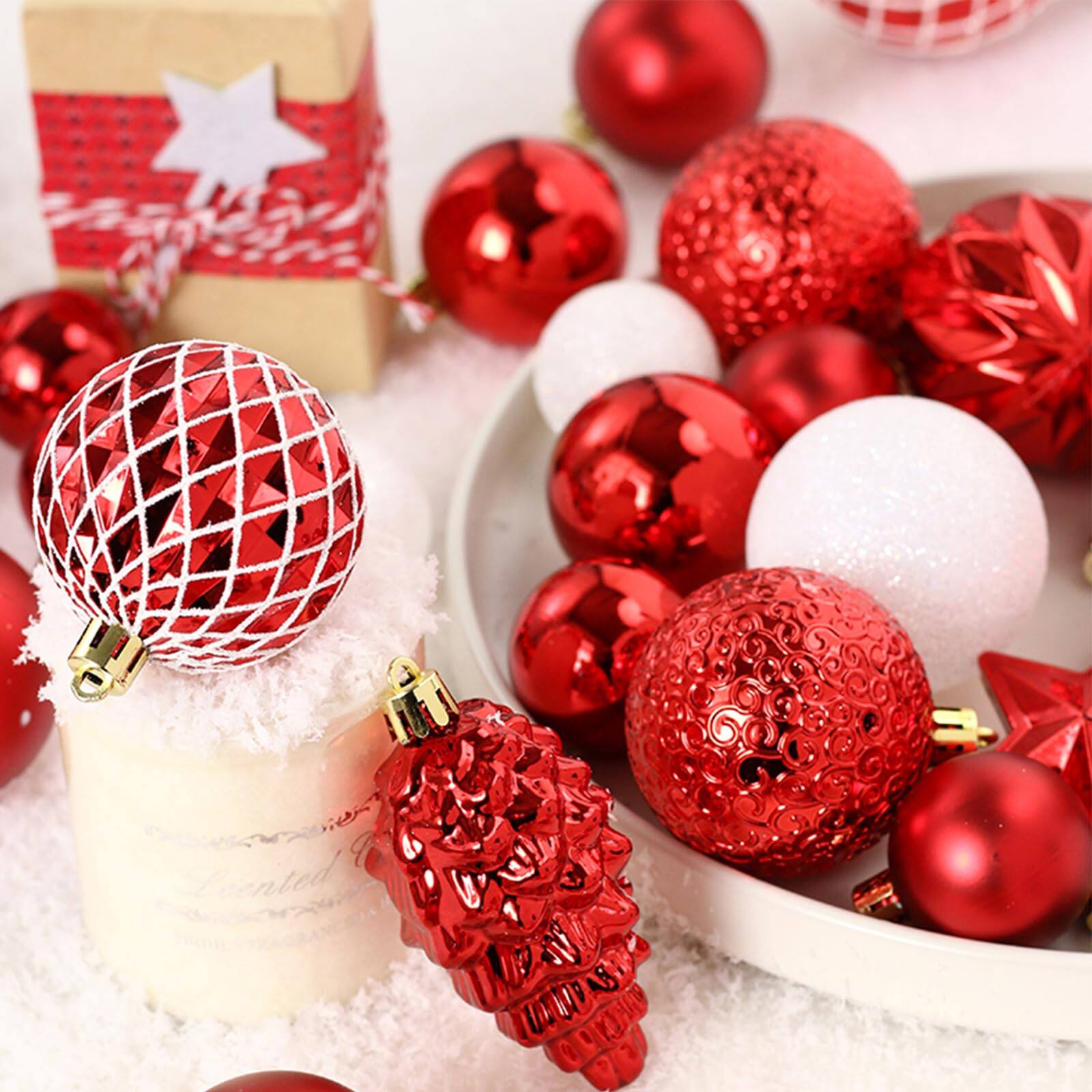 Left. Acekool - 65 PCS Christmas Ball Ornaments Shatterproof Christmas Tree Hanging Ball Ornaments for Xmas Trees Red White - Red White.