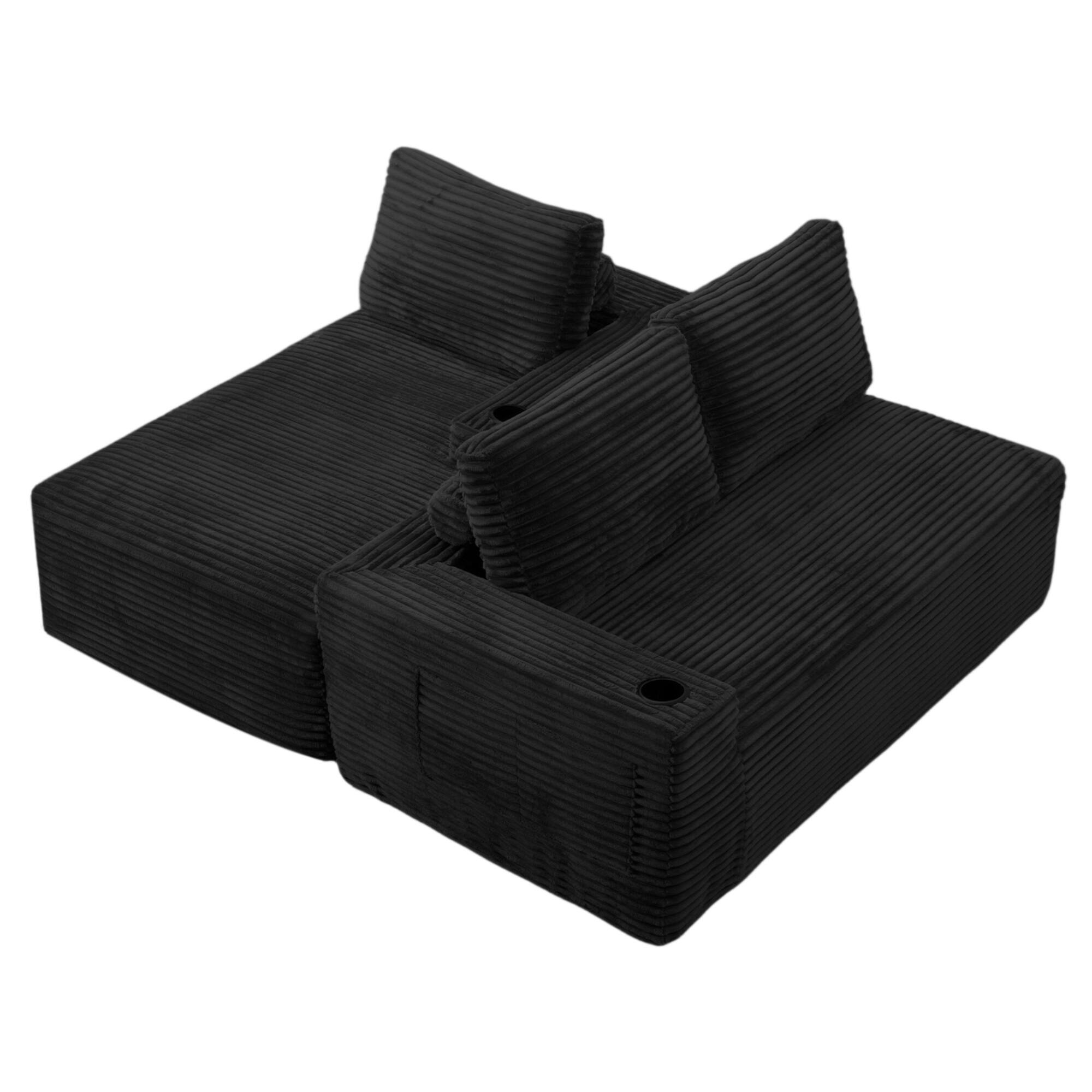 Back. Boyel Living - 104.3-Inch Corduroy Modular L-Shaped Cloud Sectional Sofa with Chaise - Black.