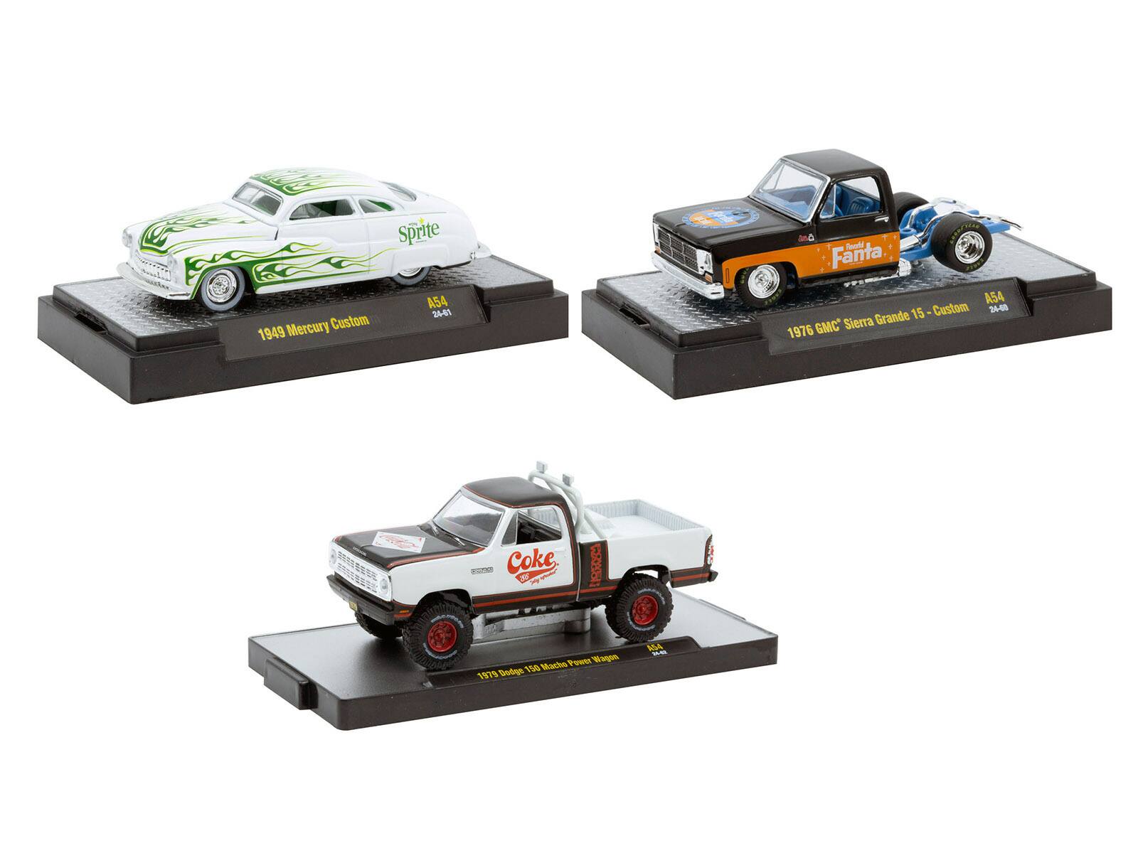 - Sprite B A54 2401 Mercury Custom 1949
- Fanta A54 15 1 Custom 24-40 Sierra Grande 1976 GMC
- Coke 1979 Dodge 150 Macho Power Wagon