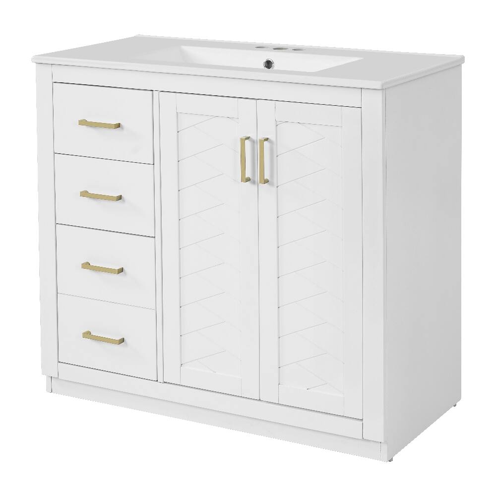 Alt View 6. Loheer - Loheer 36 inch bathroom vanity with sink Solid Wood Frame White - White.