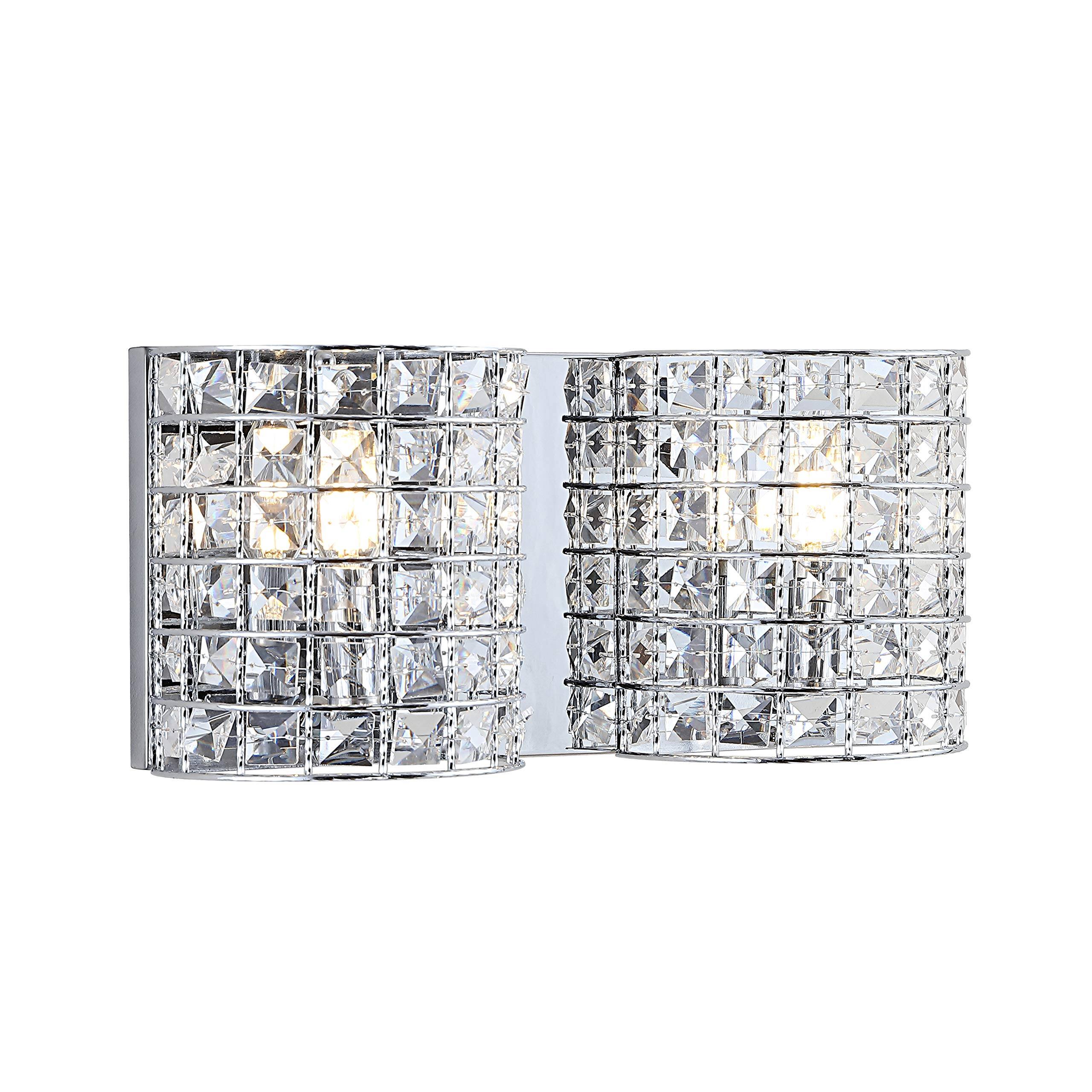 TECH SAFARI - Jyla Clara Deco Metal crystal Classic Glam Led Vanity Light Modern Transitional k w Bathroom Hallway Living - Chrome 2 Bulb