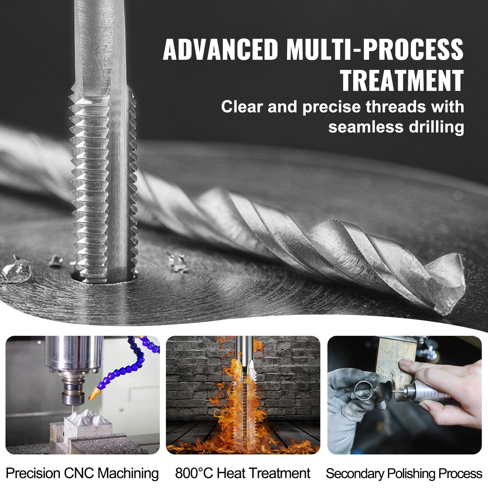 ADVANCED MULTI-PROCESS TREATMENT  
Clear and precise threads with seamless drilling  

Precision CNC Machining  
800°C Heat Treatment  
Secondary Polishing Process